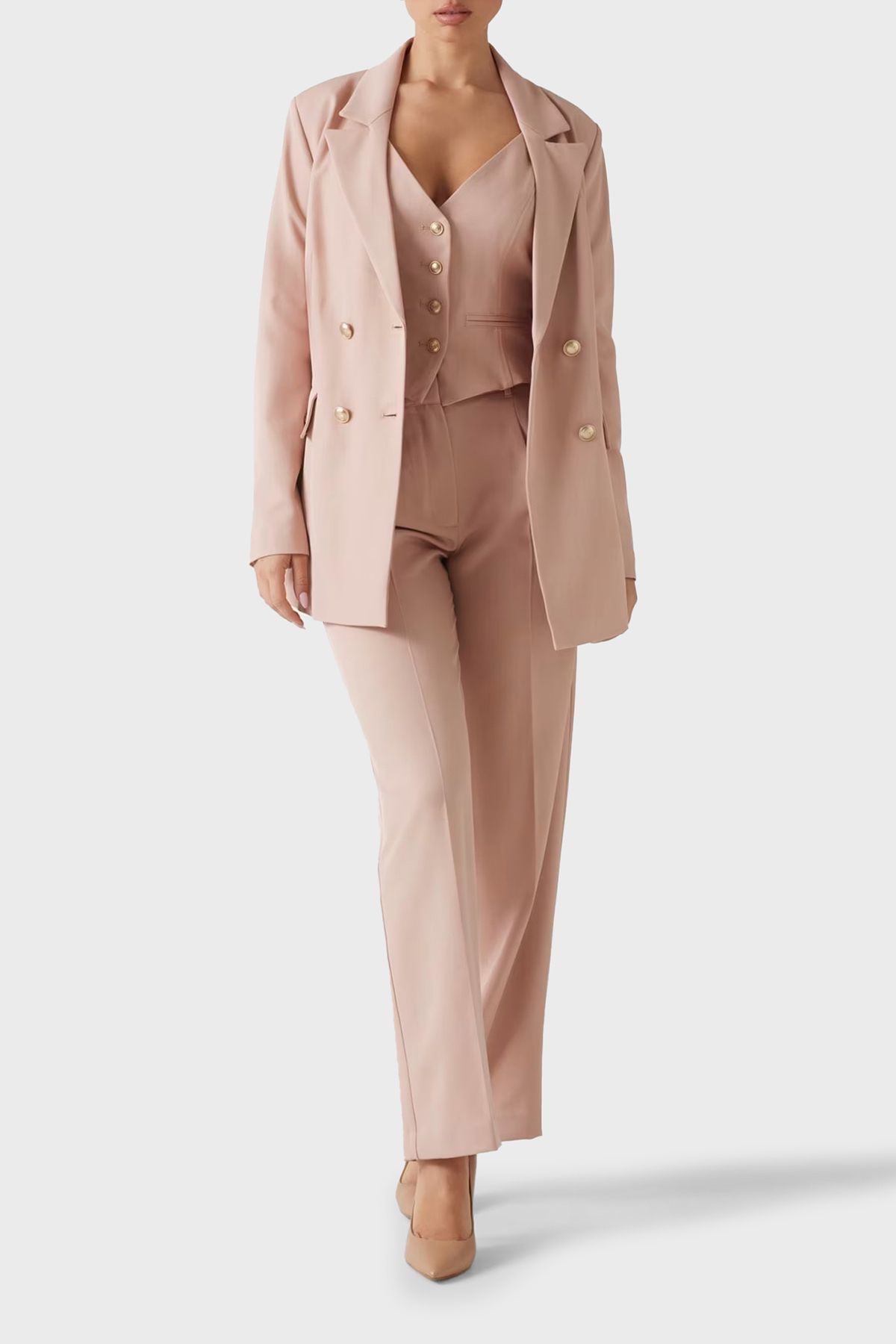 Guess-New Fiona Regular Fit Mono Collar Double Breasted Blazer Jacket W5Rn49Wgx02 Jacket W5Rn49 Wgx02 F6K9 3