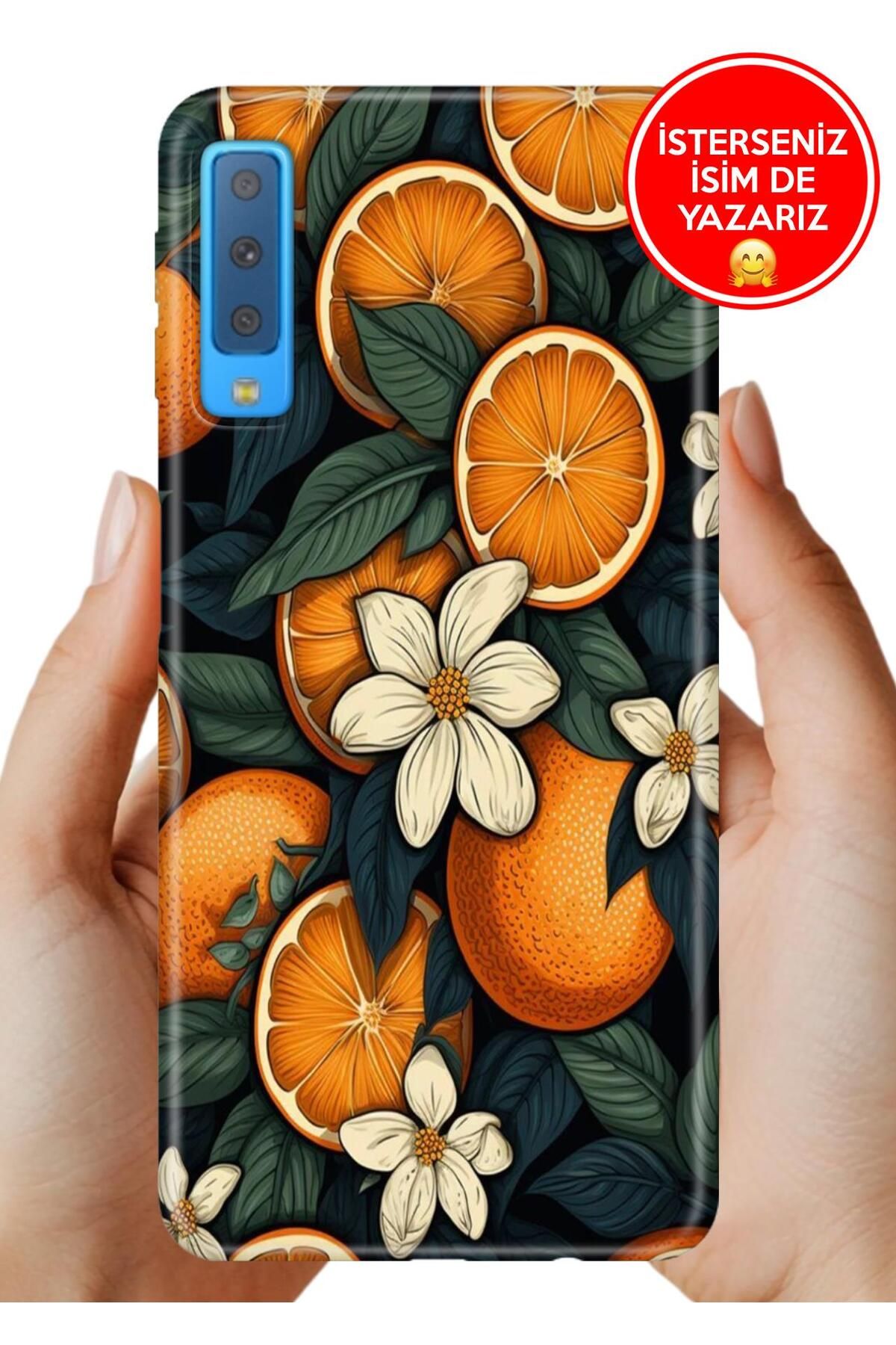 Cekuonline Samsung Galaxy A7 2018 Kılıf Baskılı Life Style Kapak Silikon Orangeee