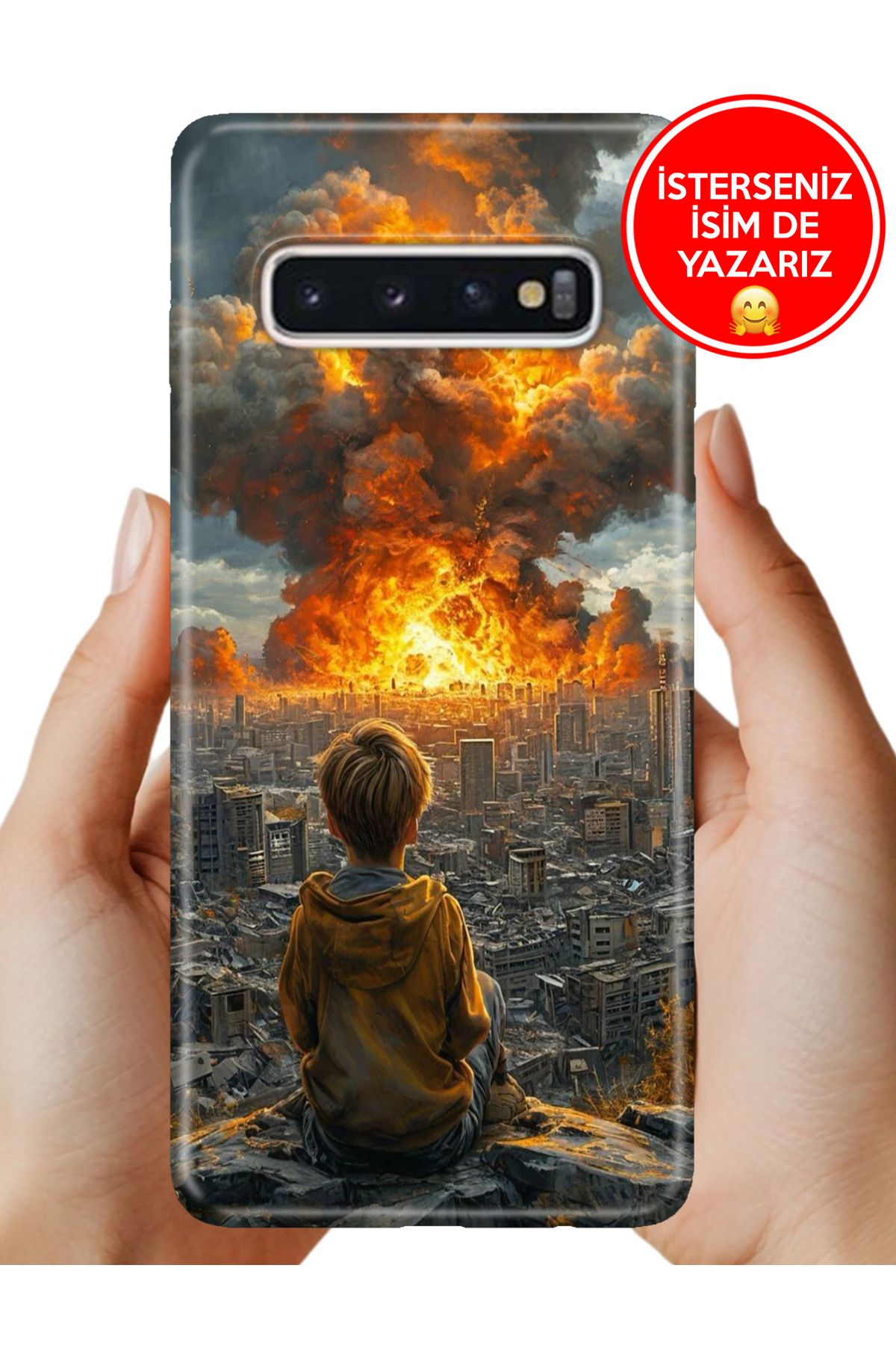 Cekuonline Samsung Galaxy S10+ Plus Kılıf FullCover Resimli Desenli Silikon Çocuklar Ölmesin