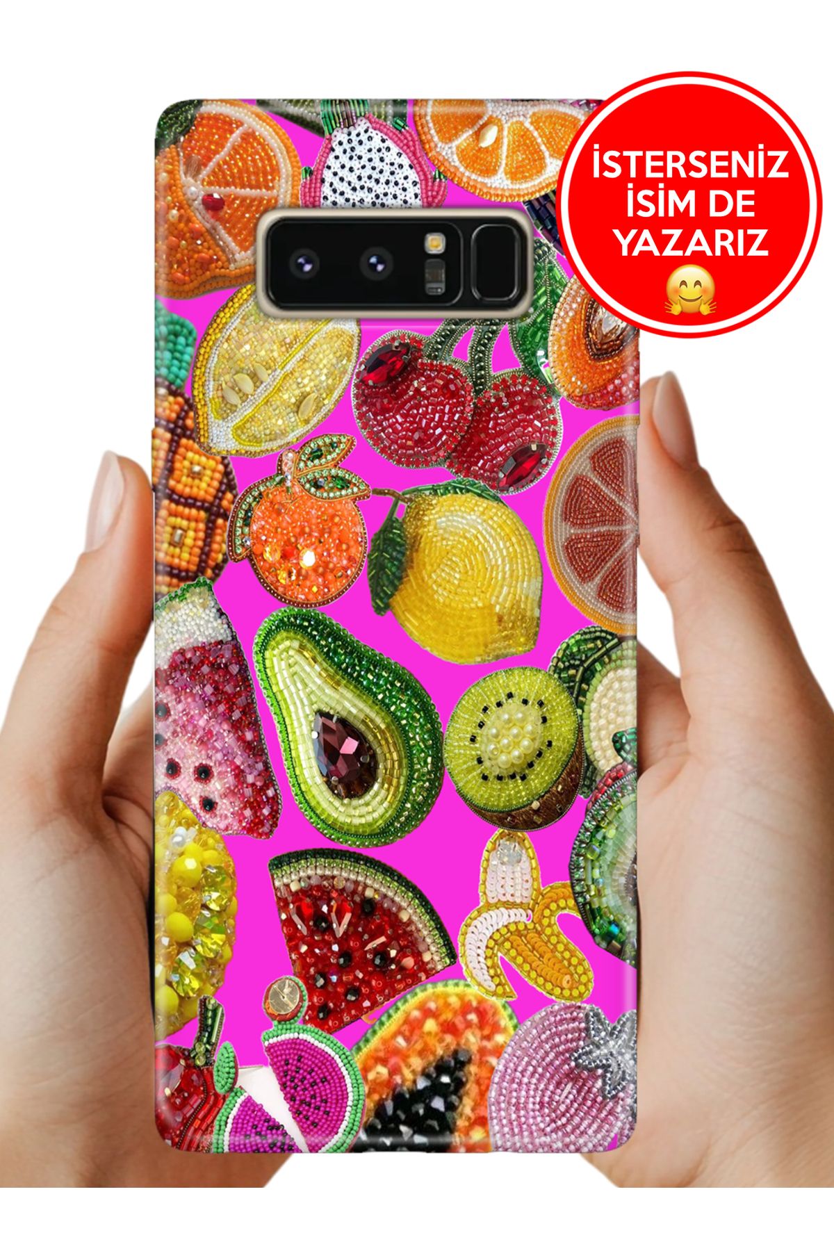 Cekuonline Galaxy Note 8 Kılıf FullCover Resimli Desenli Silikon Diamond Fruit