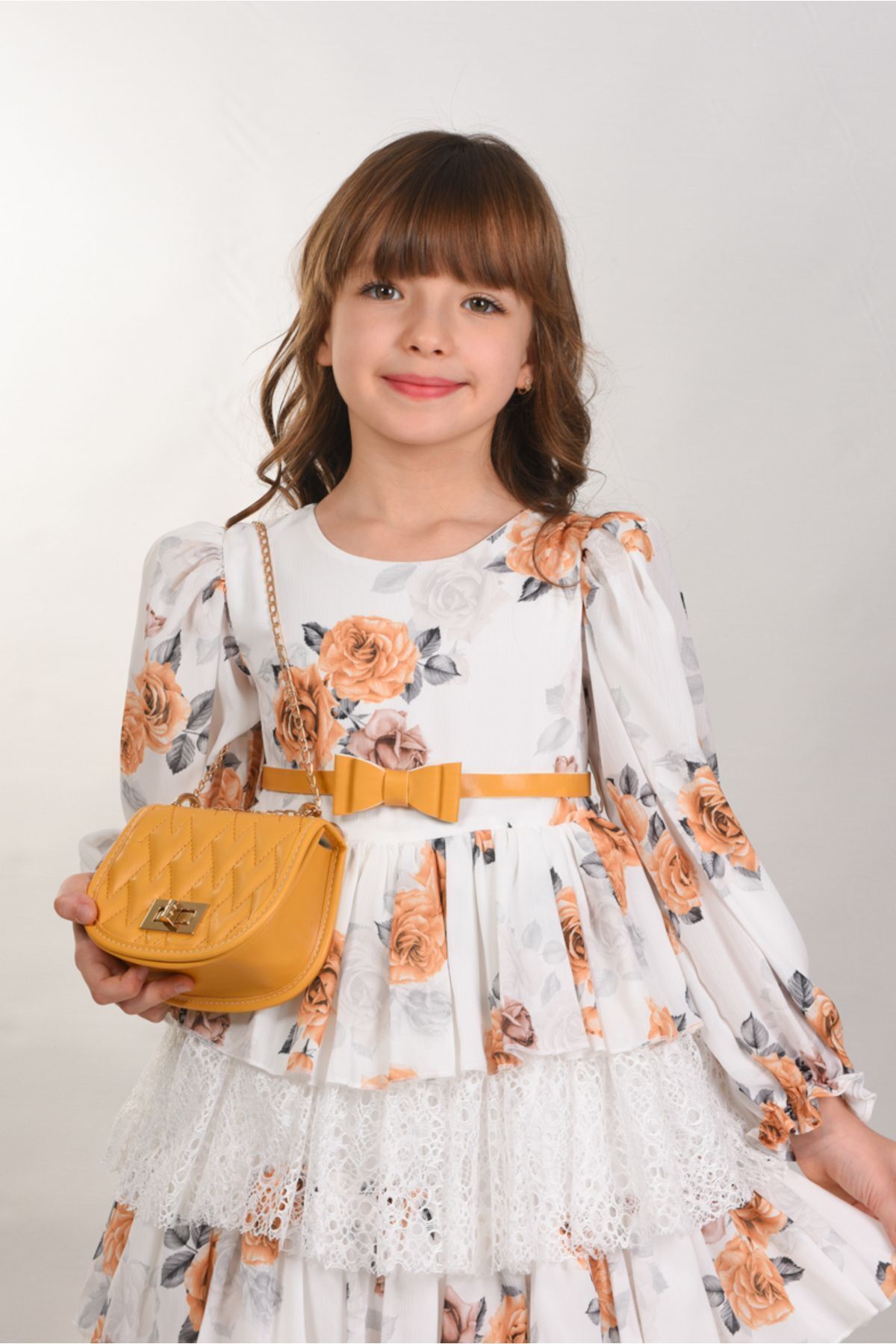 MIALORA EXCLUSİVE By Emel Ebru Özdemir Çiçekli ve Çantalı Kat Kat Uzun Kız Çocuk Elbisesi ,Kemerli Kız Çocuk Elbise, Doğum Günü Elbisesi fotoğrafı 7 (önizleme)