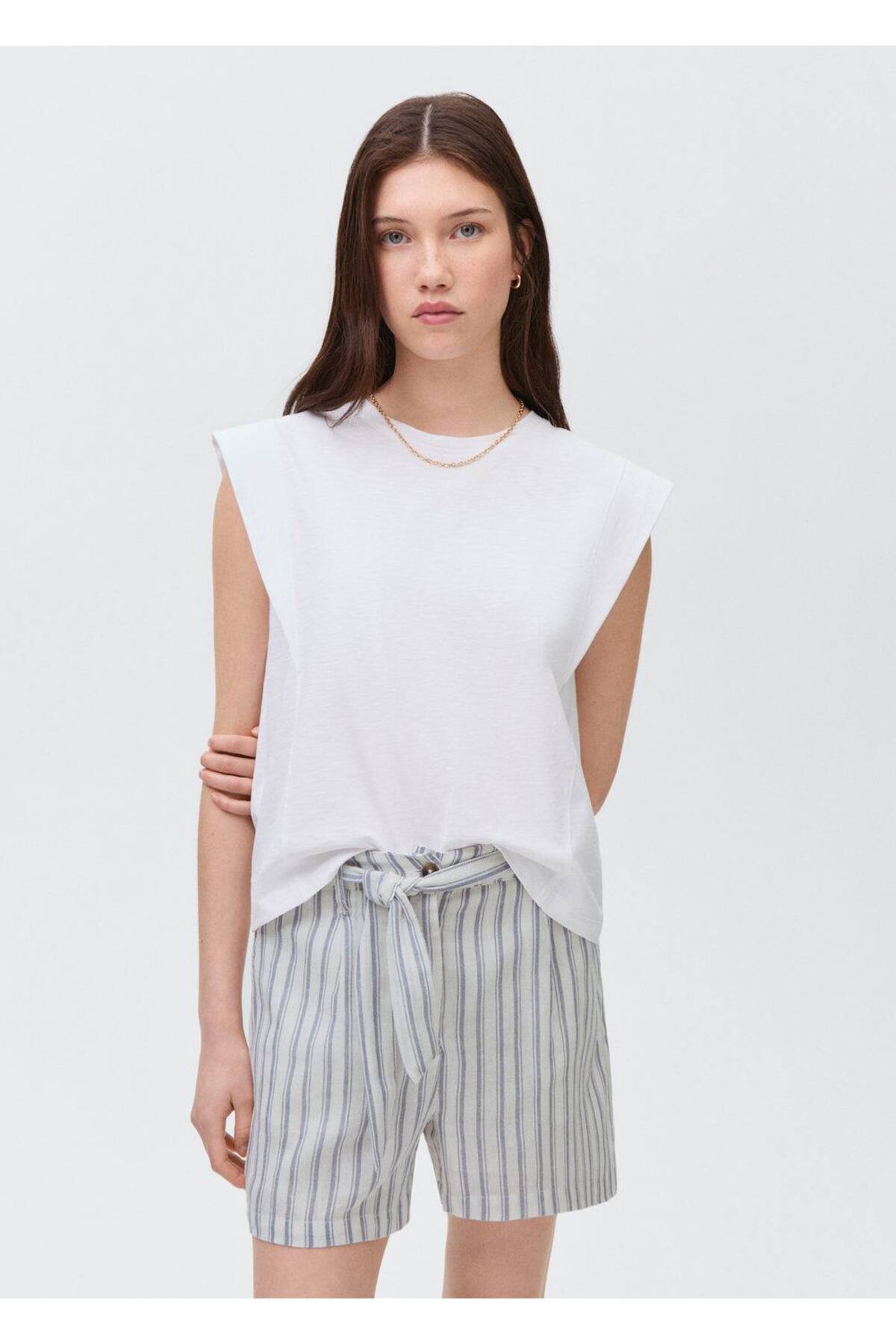 Çizgili Pamuklu Şort