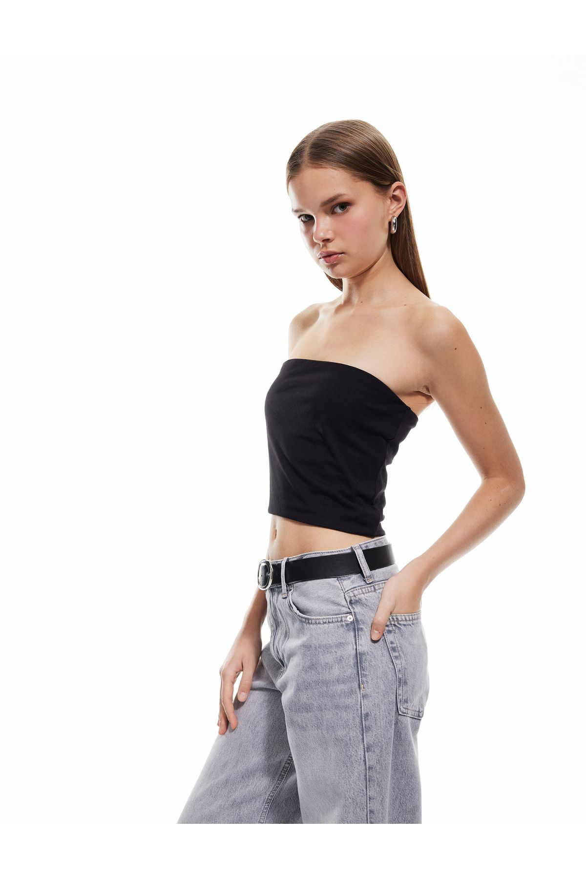Koton Yeni Sezon Pamuklu Straplez Kolsuz Slim Fit Crop Bluz