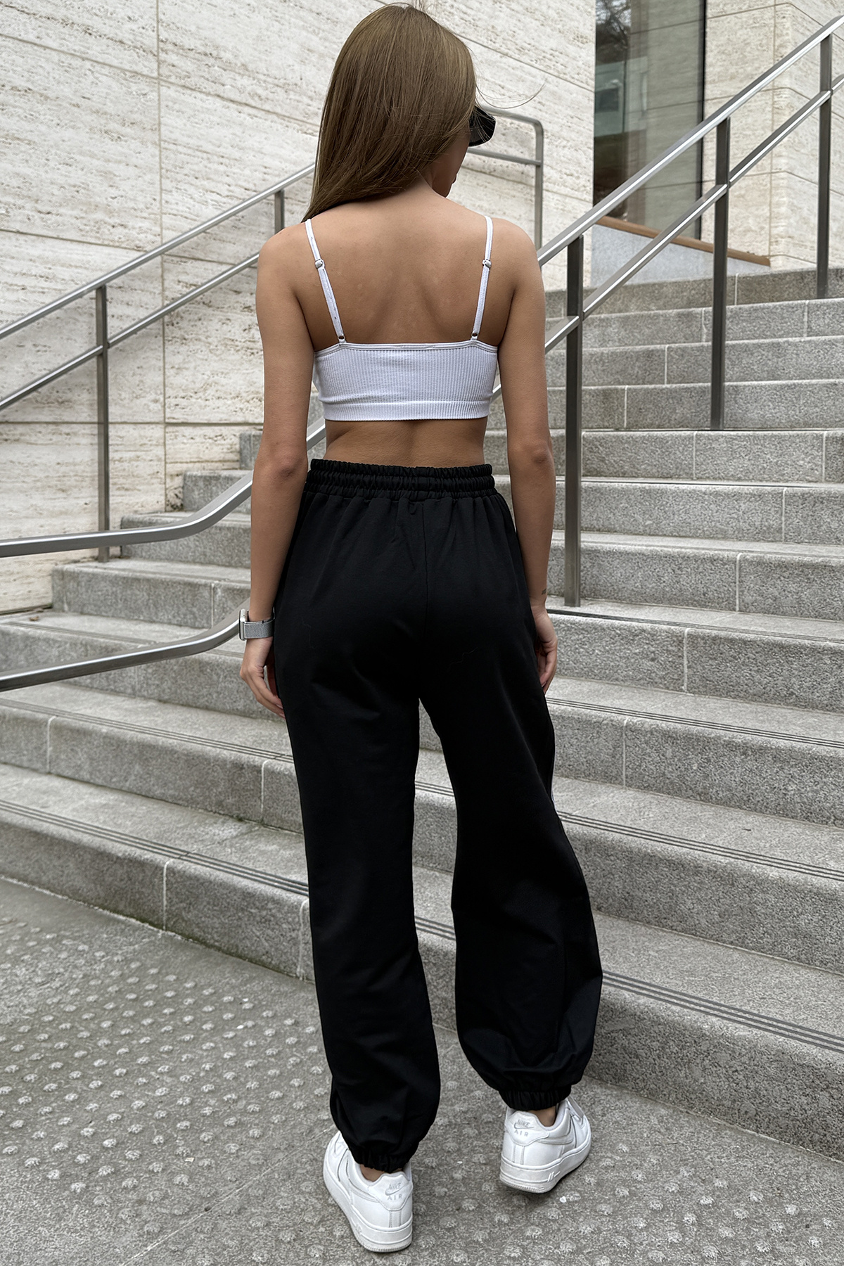 Sun Victoria  Kadın Siyah Oversize İki İplik Jogger Bol Eşofman Altı - Görsel 8