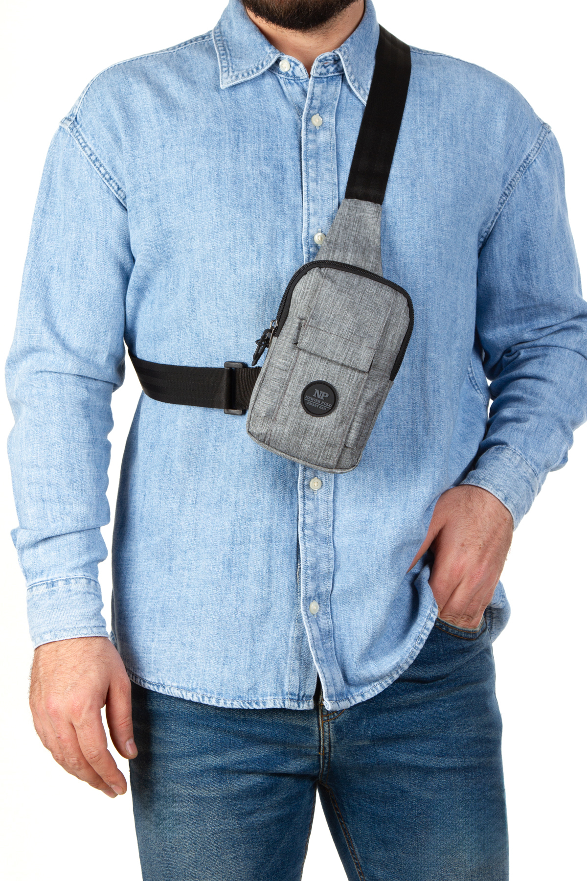 Newish Polo Newish Unisex Gri Keten Telefon Bölmeli Çapraz Askılı Omuz Ve Bel Çantası, Günlük Spor Ve Seyahat görsel 2