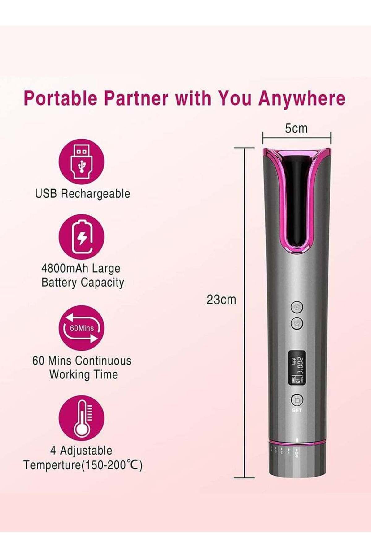 COOYA-Cordless Auto Hair Curler,with LCD Display,Adjustable 4 Temperature,6 Timer Modes,Rechargeable 4