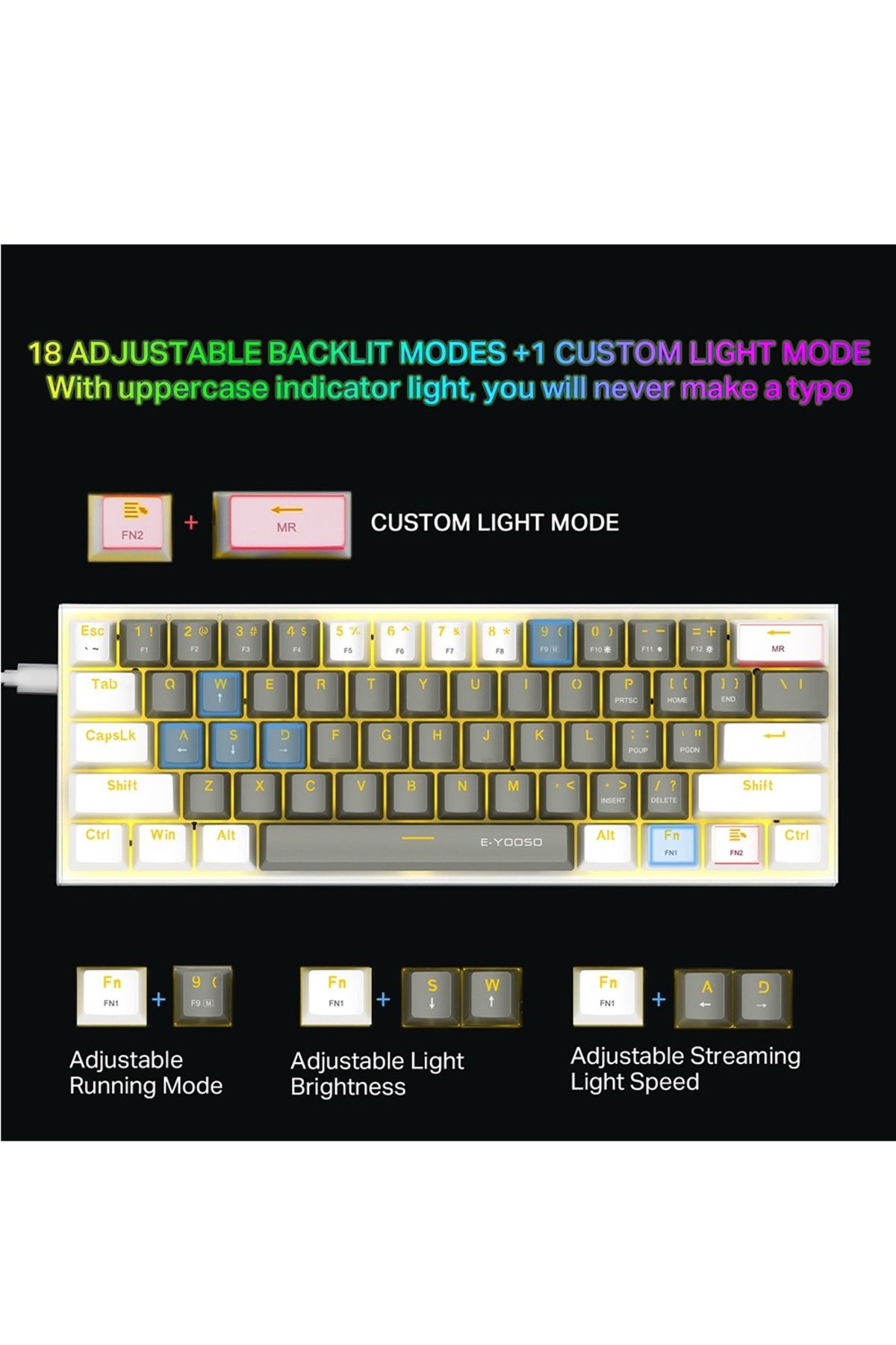 e-yooso-Z-11 60% Mechanical Gaming Keyboard,Red Switch 61 Keys Wired Compact Keyboard 4