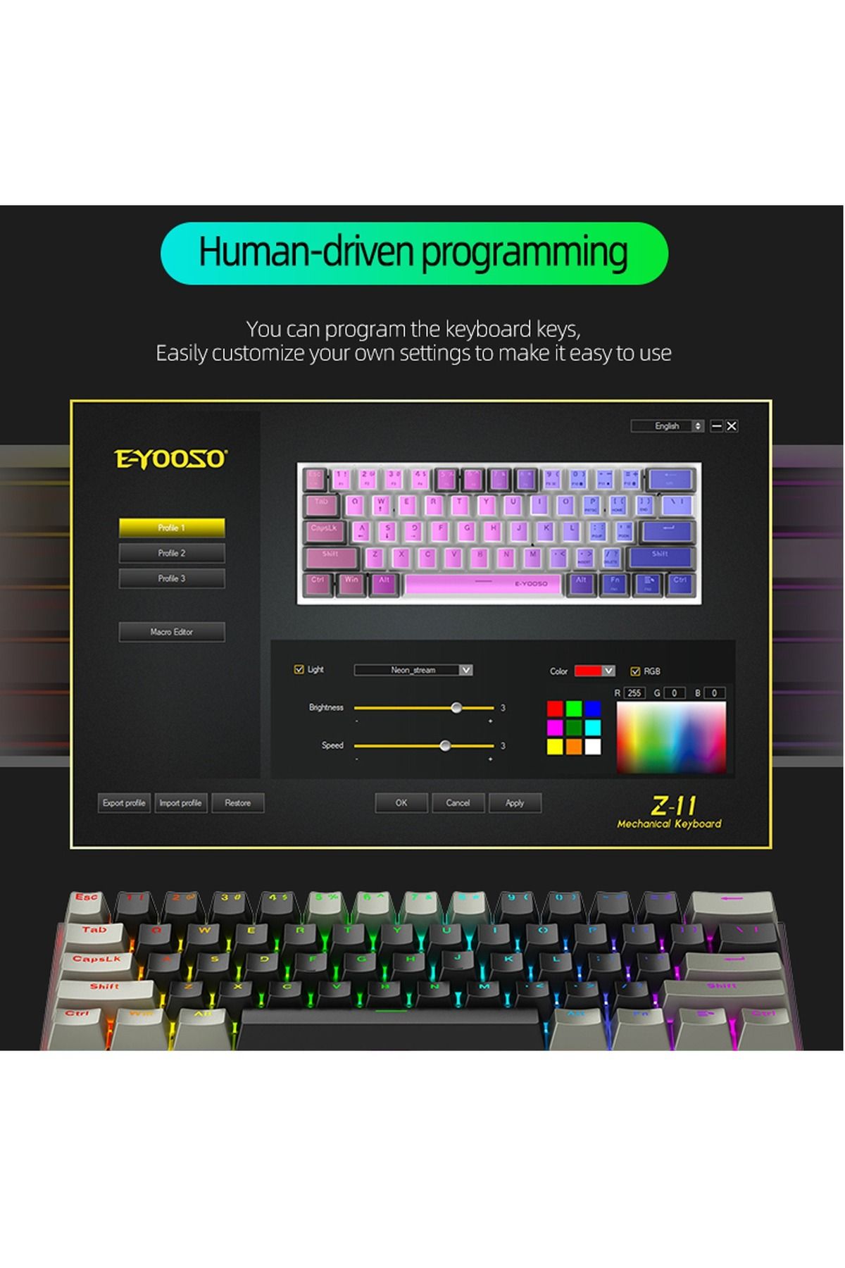 e-yooso-Z-11 61 Keys Mechanical Gaming Keyboard,Blue Switch 60% Wired Compact Keyboard 4