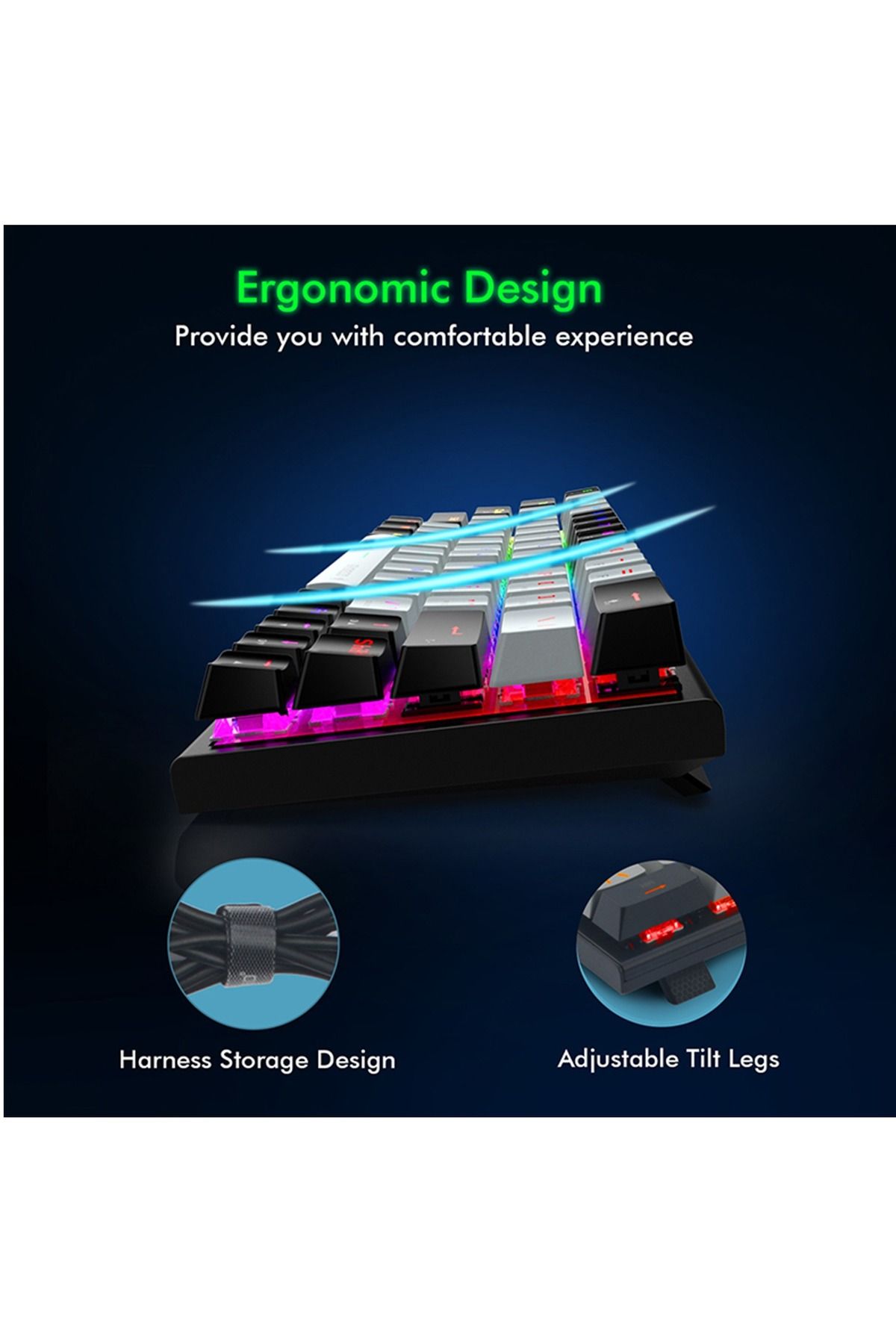 e-yooso-Z-11 3 Modes Wireless Mechanical Keyboard, Red Switch Bluetooth/2.4G/USB-C 60% Portable 7