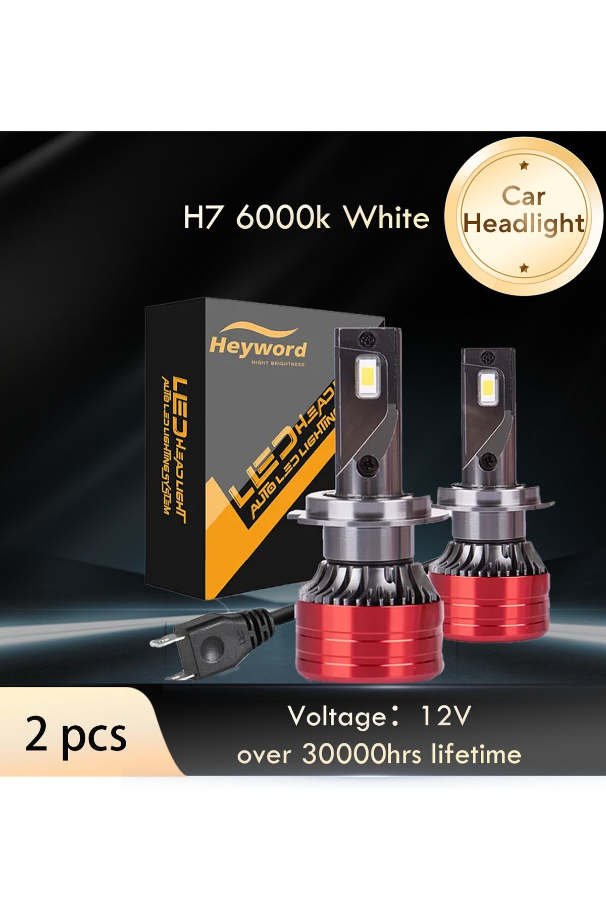 Choice-Heyword قطعتان من مصابيح السيارة الأمامية H7، 160 واط، 24000 لومن، مصباح إضاءة 6000 كلفن، 12 فولت، مصباح أمامي LED 1