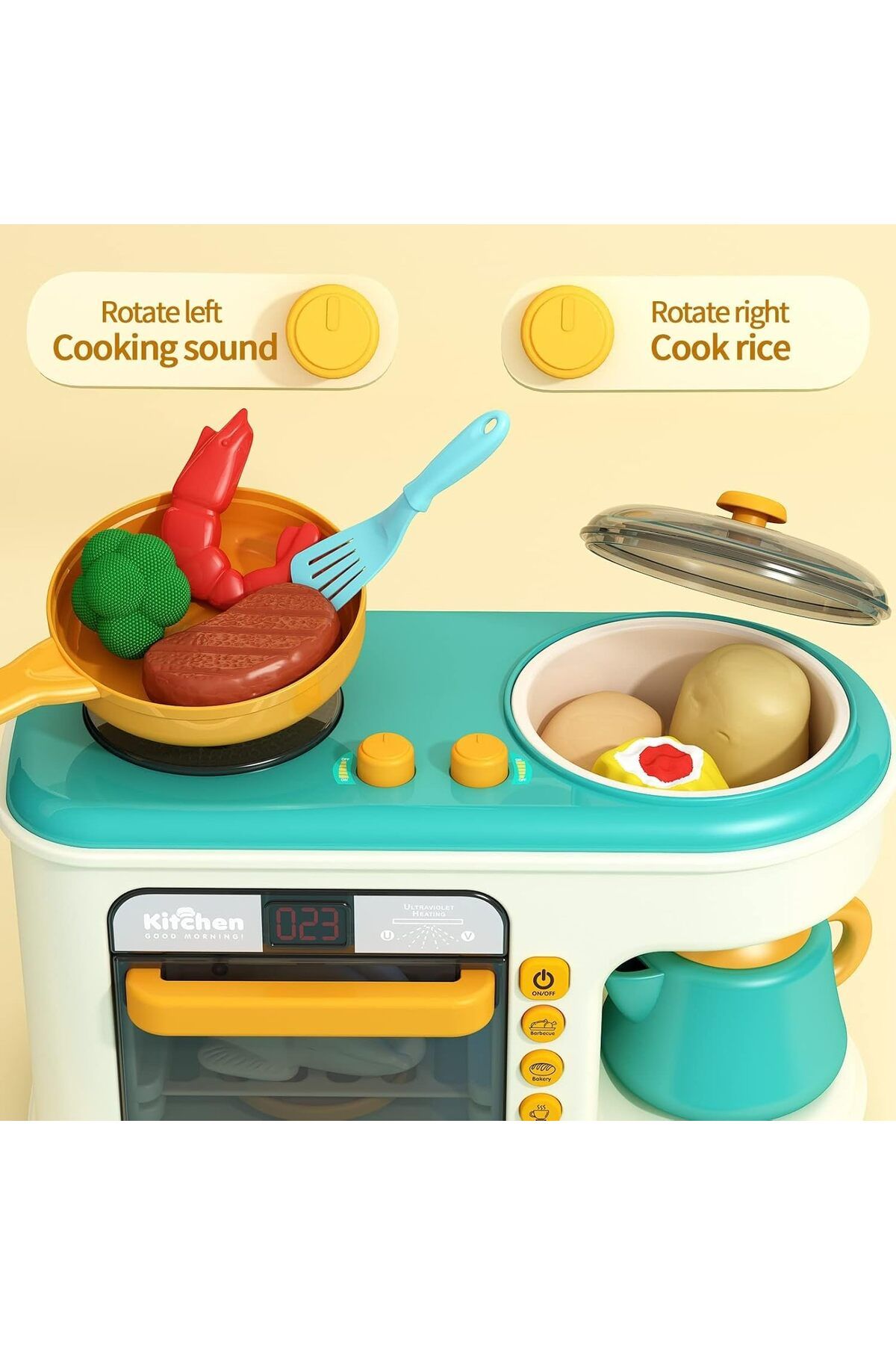 COOYA-Pretend Play Kitchen Toy with Music and Light, Color Changing Play Foods with Oven 3