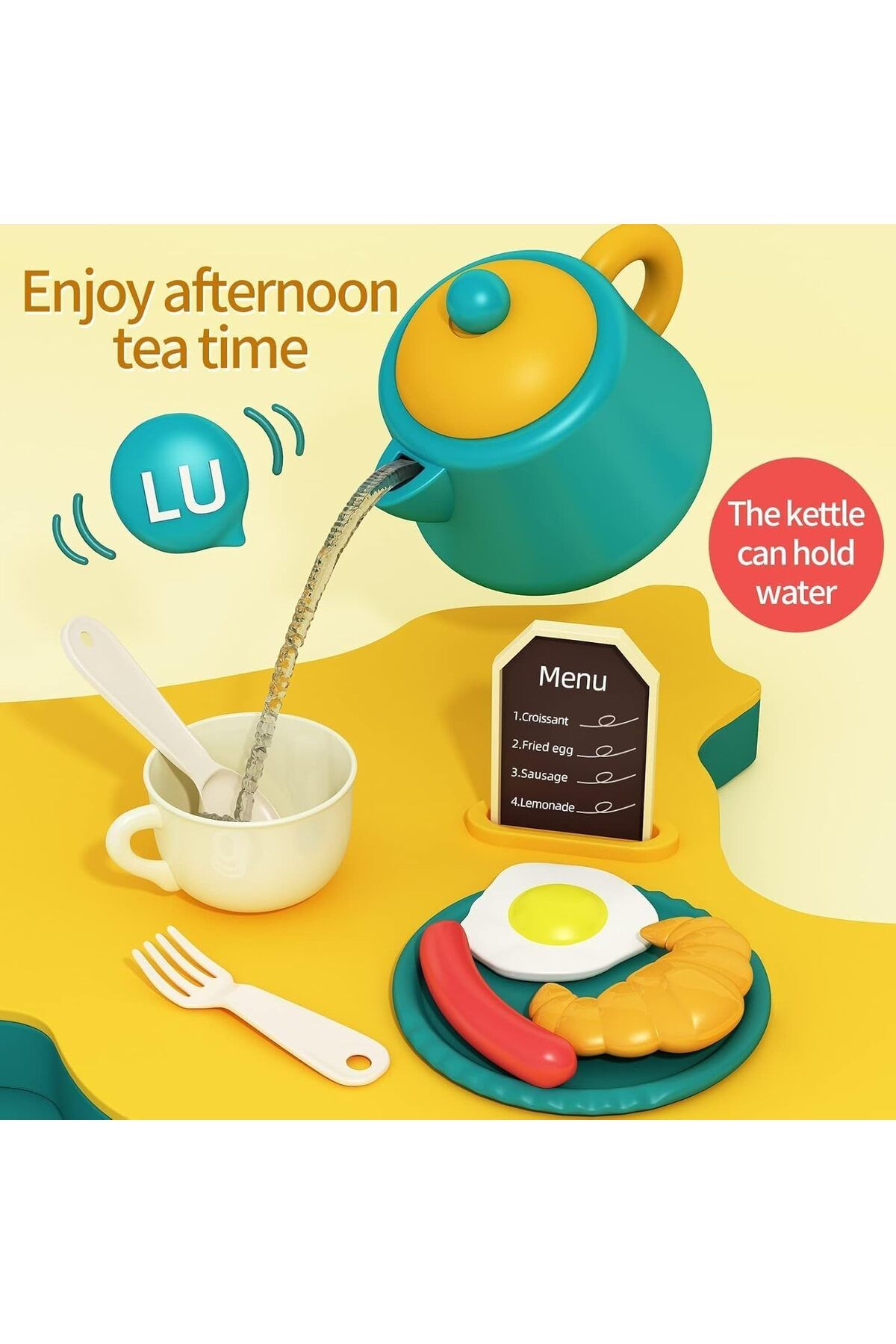 COOYA-Pretend Play Kitchen Toy with Music and Light, Color Changing Play Foods with Oven 7