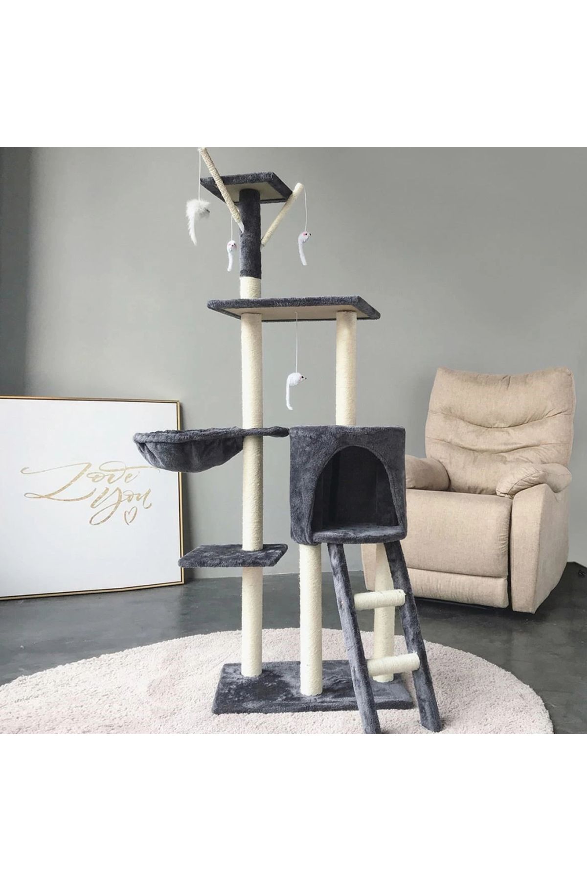 KidLe-Cat Tree Cat Scratching Post Cat Play Sleep Cat Climbing Frame 4