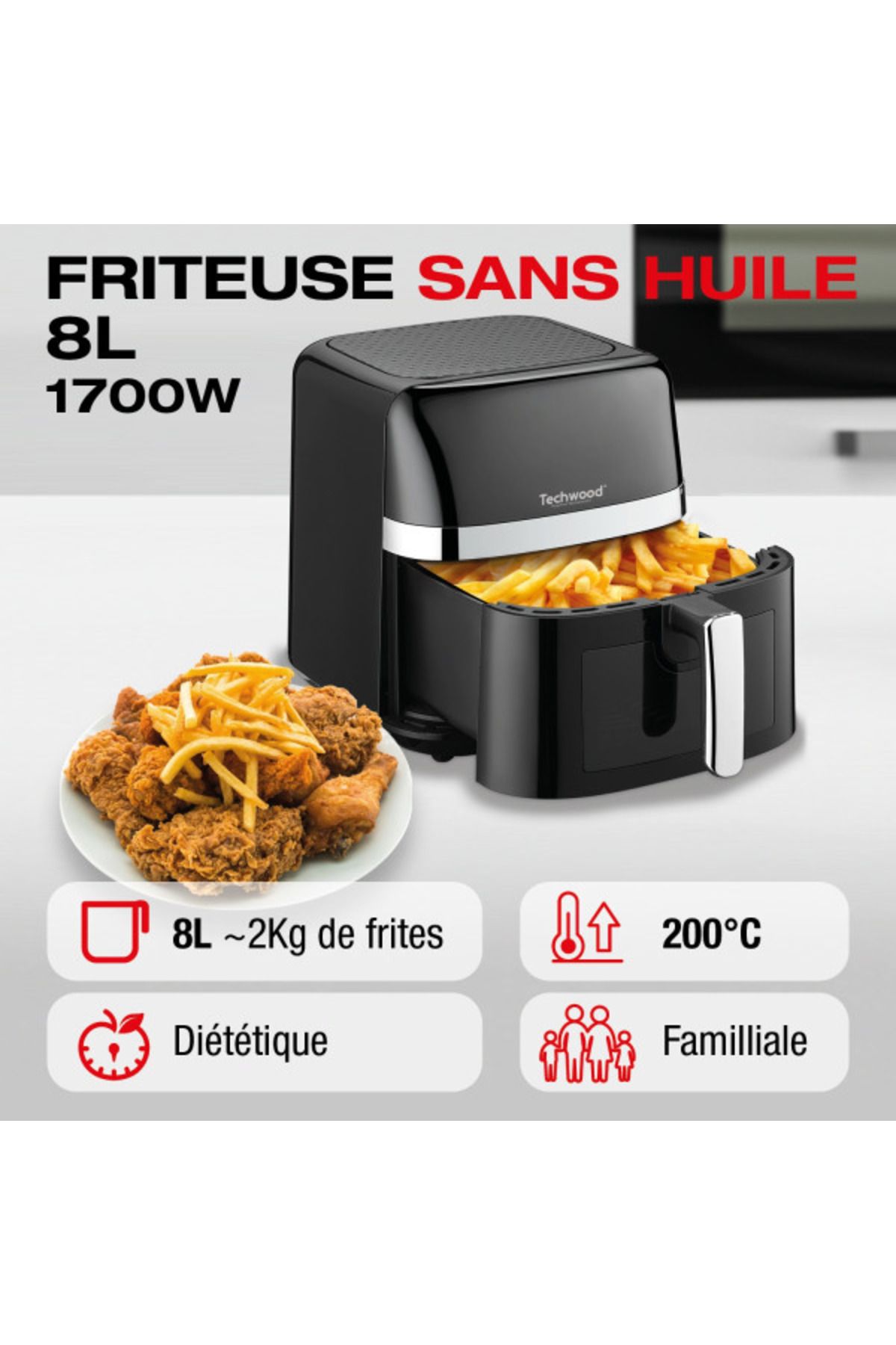 Techwood-Horkovzdušná fritéza TFR-806SHD, 8 l, 1700 W, 8 programů, až 200 °C 4