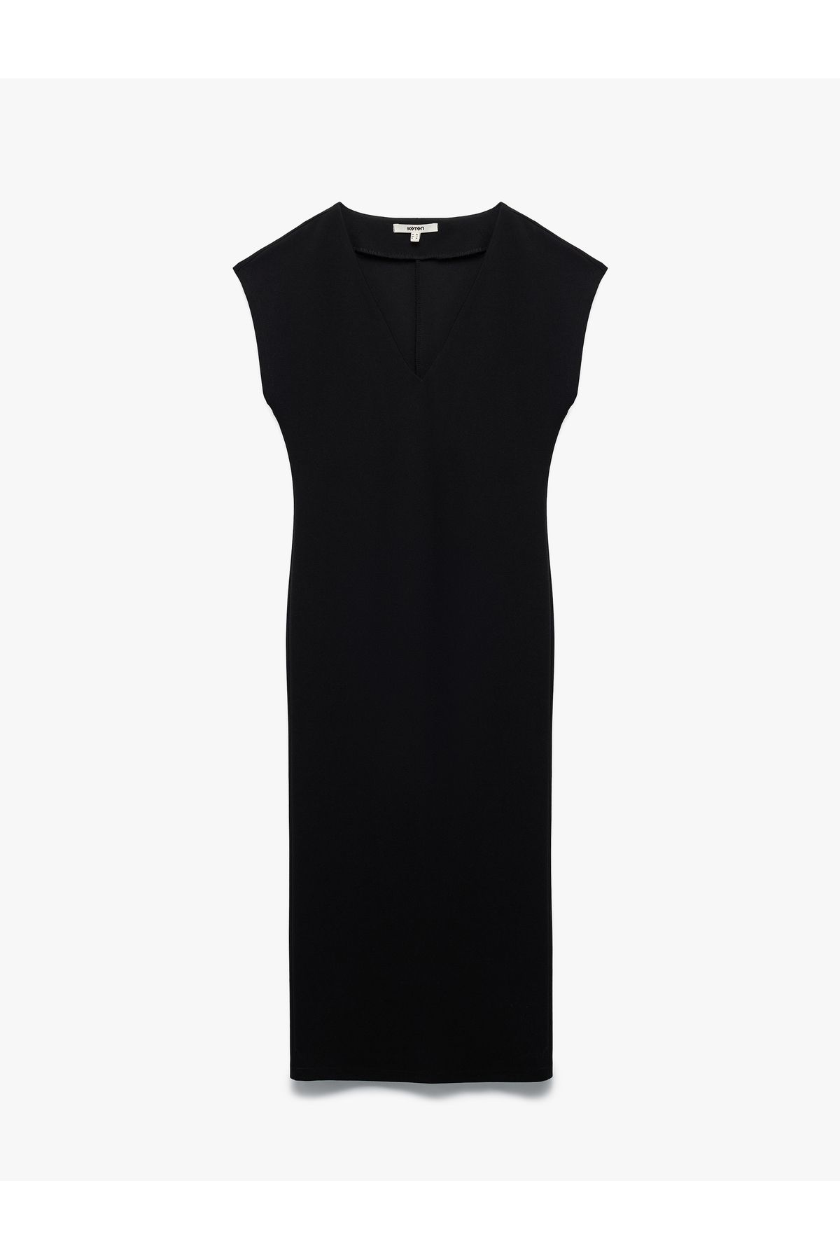 Koton Yeni Sezon Bürümcük Kumaş Slim Fit Kolsuz Midi Boy V Yaka Bodycon Elbise