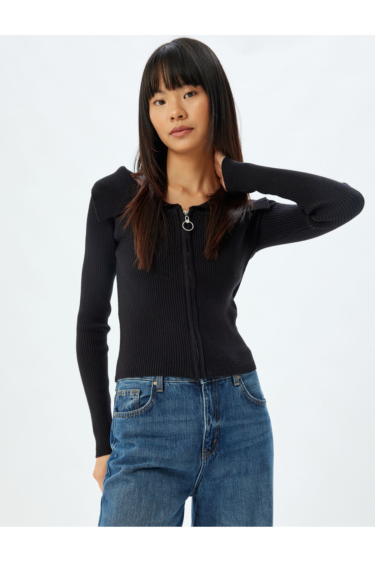 Koton Yeni Sezon Fermuarlı Hırka Uzun Kollu Slim Fit