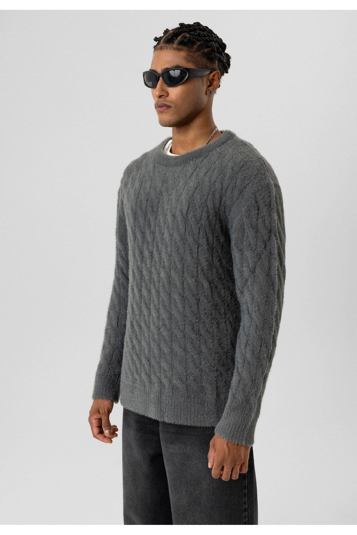 VAMOSCLO Oversize Triko Kazak Füme görsel 3