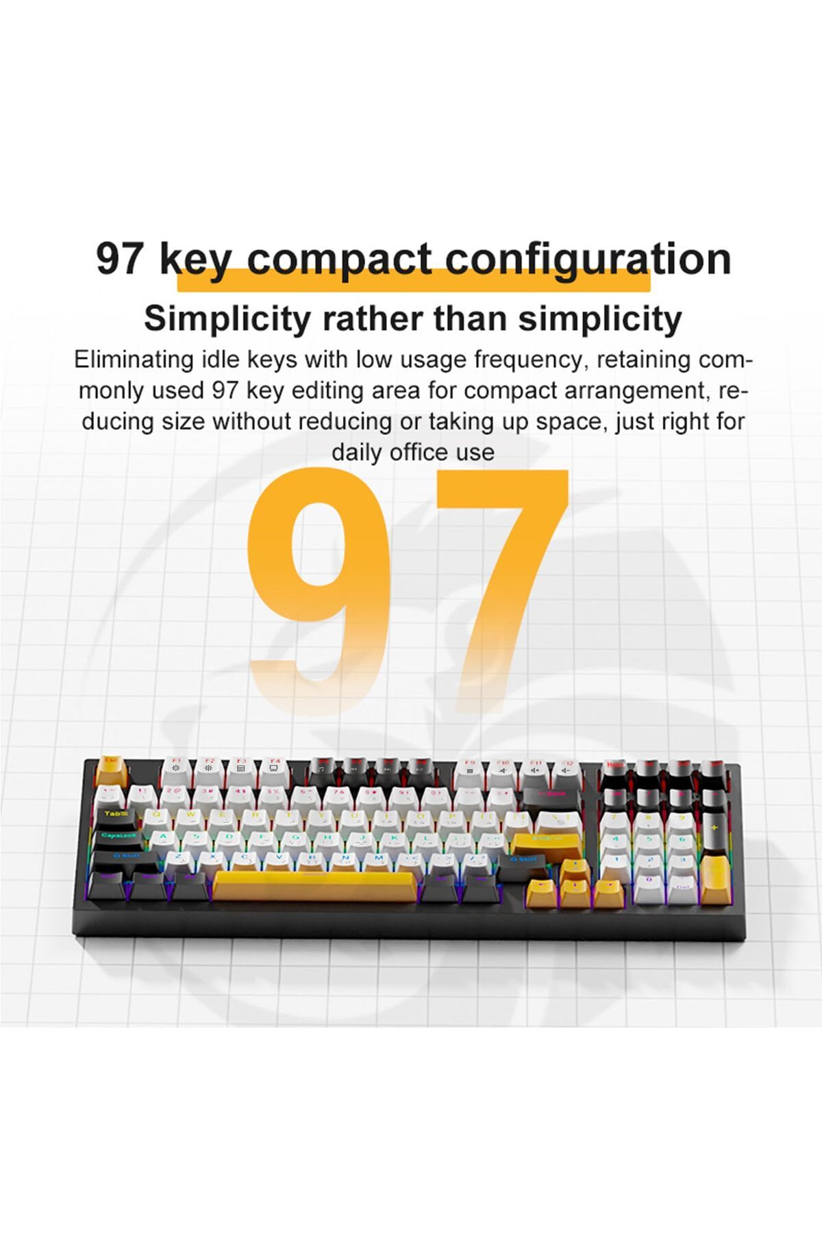 skylion-لوحة مفاتيح ميكانيكية للألعاب، 97 مفتاحًا، مفاتيح حمراء، إضاءة خلفية RGB 4