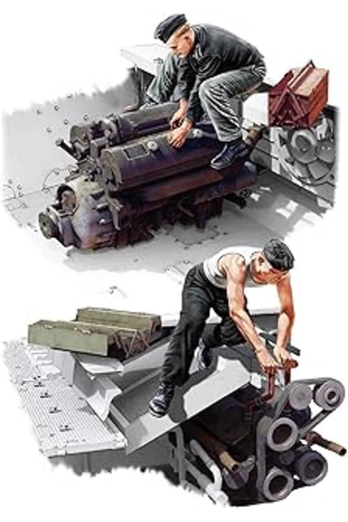 Mu Art Ahşap Miniart 35331 1:35 Panzer Iii/Iv Tür Için Maybach Hl 120 Motor. Tamir Ekibi Ile Birlikte.