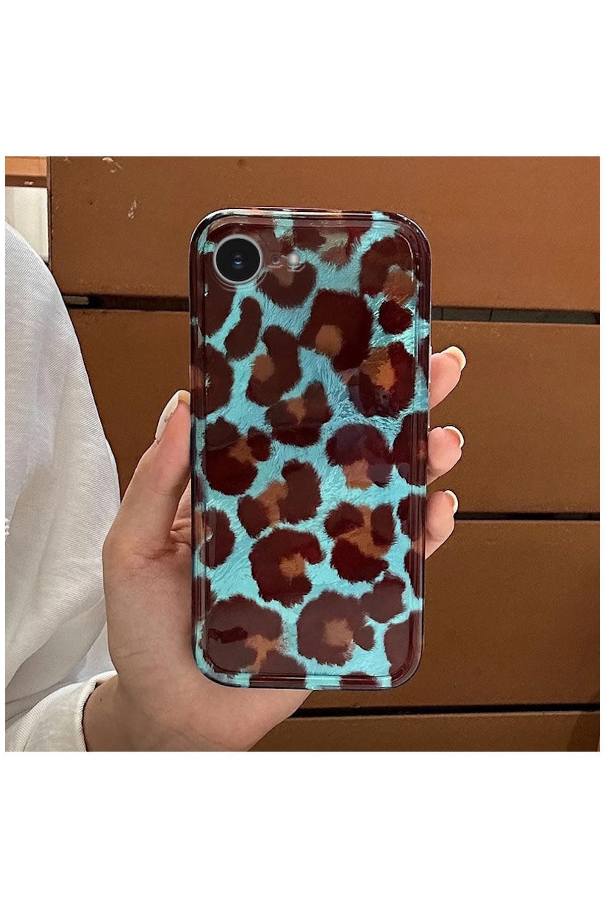 Pro Aksesuar Apple iPhone 16e Uyumlu Kılıf Lüx Leopar Desenli Silikon Kılıf Kahverengi