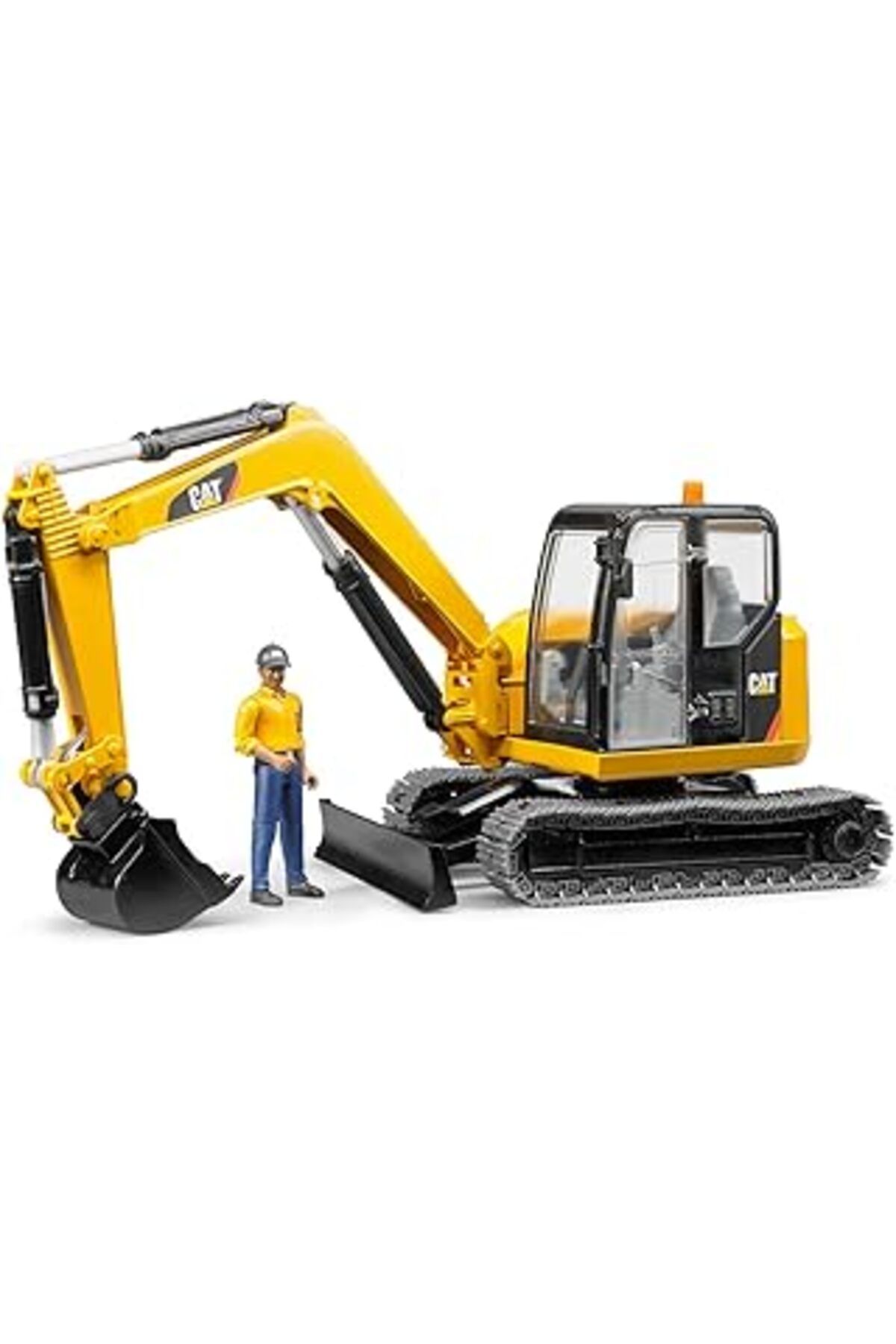 Mu Art Ahşap Bruder - Cat Mini Ekskavatör Ve Inşaat Işçisi Ölçekli Model
