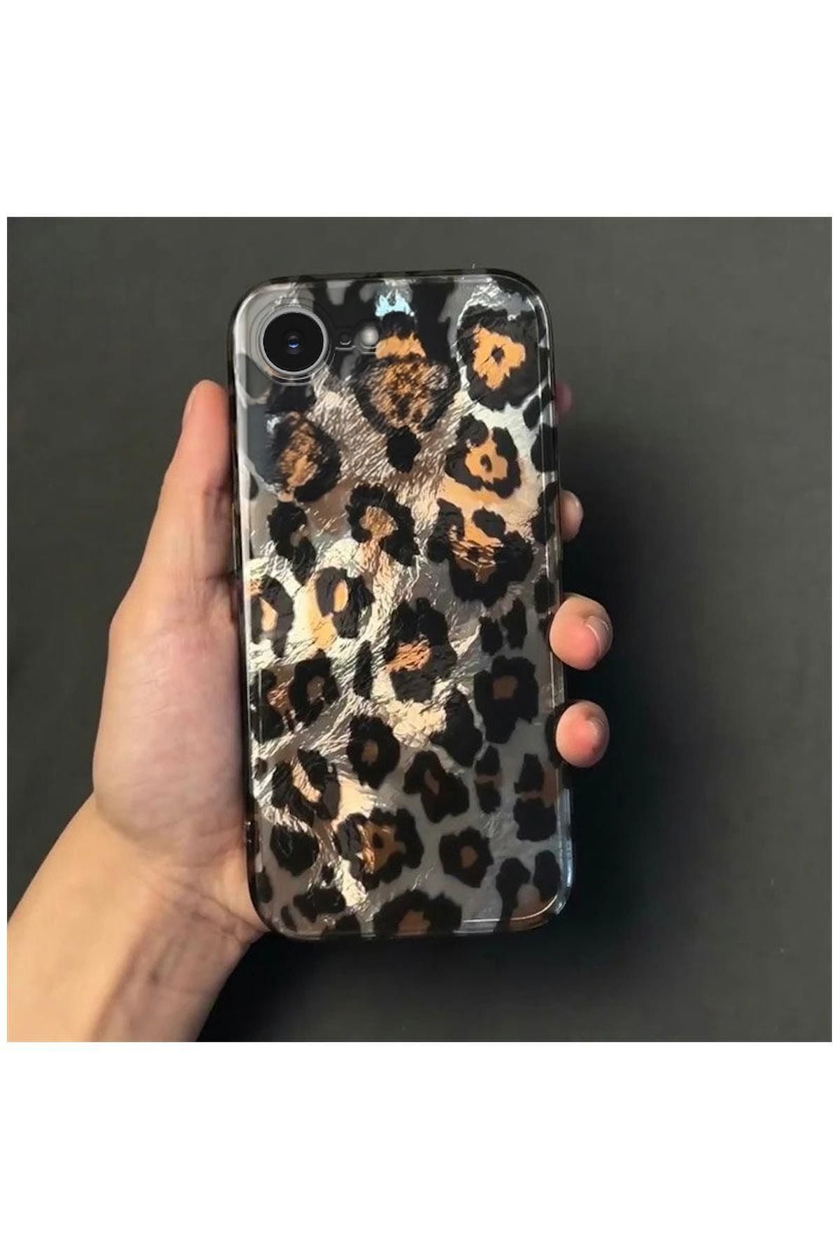 Pro Aksesuar Apple iPhone 16e Uyumlu Kılıf Lüx Leopar Desenli Silikon Kılıf Siyah