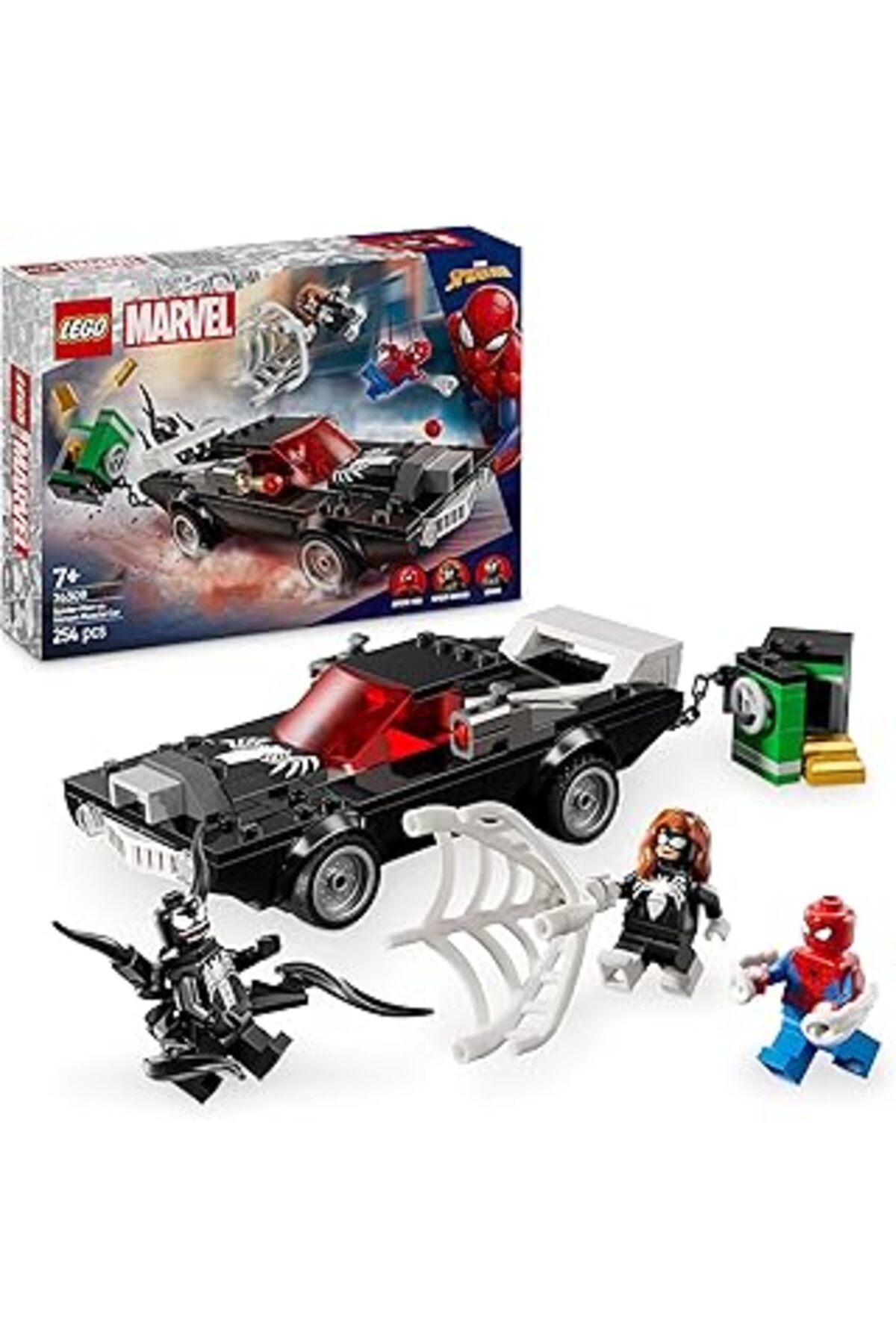 Mu Art Ahşap Örümcek Adam, Venom Arabasına Karşı 76309-7 Yaş Ve Üzeri Çocuklar Araç Ve Minifigür İçeren Yaratıcı