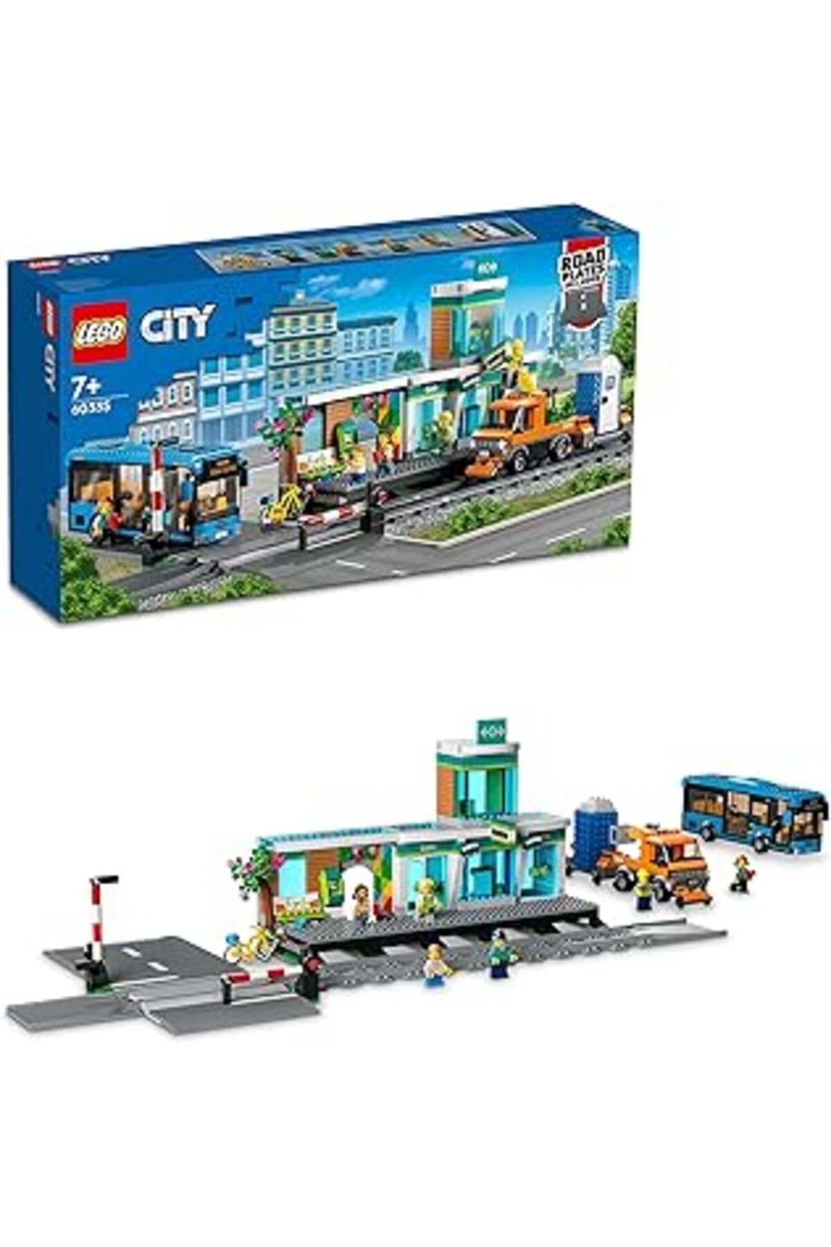 Mu Art Ahşap Lego® City Tren İstasyonu 60335-7 Yaş Ve Üzeri Çocuklar Için Demiryolu Kamyonu, Otobüs Ve Hemzemin