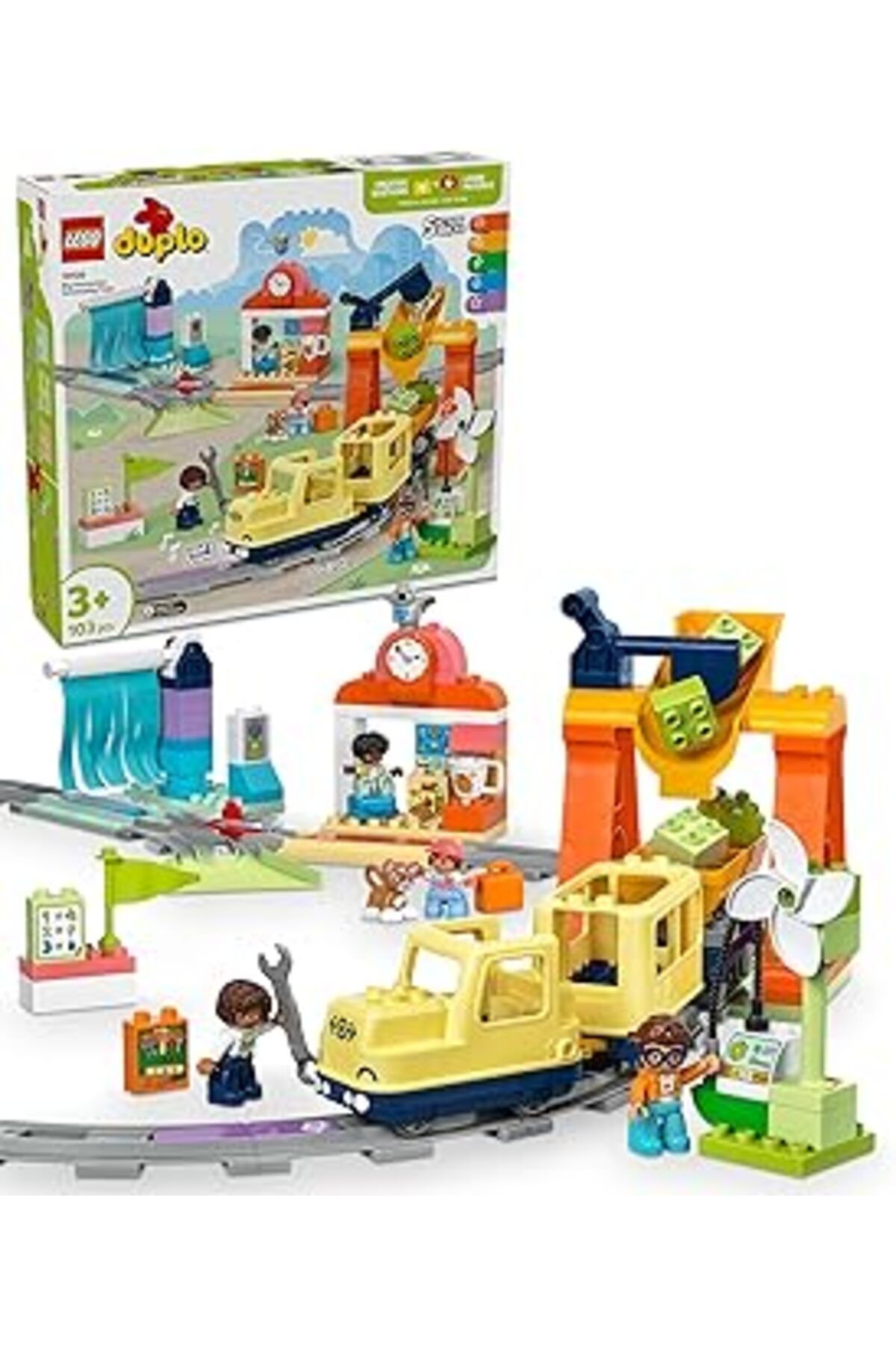 Mu Art Ahşap Duplo Town Büyük İnteraktif Mahalle Treni 10428 – 3 Yaş Ve Üzeri Çocuklara Işıklı, Sesli Ve Raylı Y