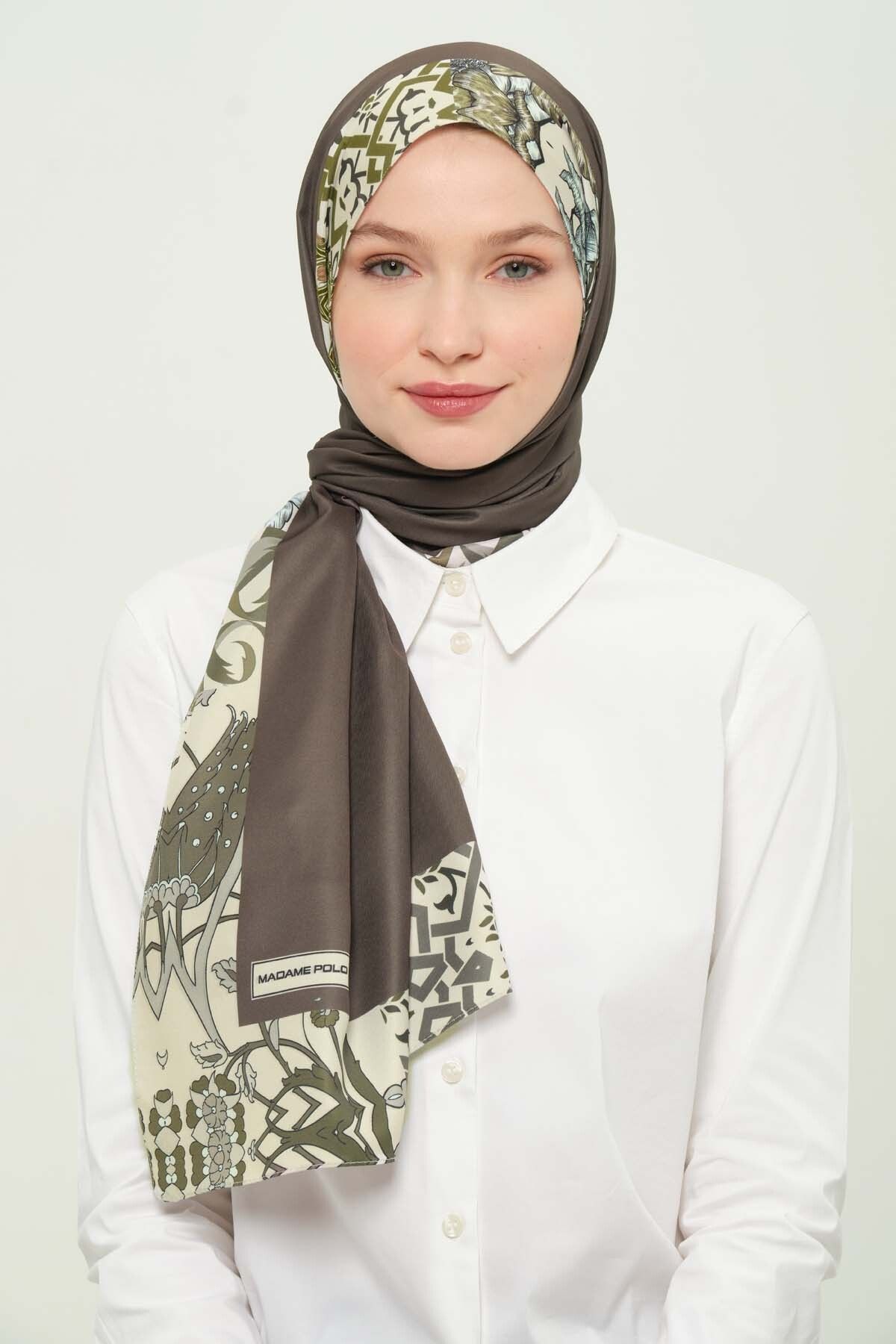 Madame Polo-Digital Twil Shawl Multicolored Patterned Wrinkle-Free Non-Slip 75X180 cm 3