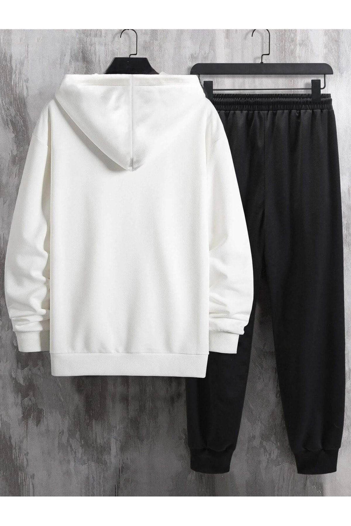 CLAYES-Set Trening Vip Hanorac Alb Jogger Negru - Hanorac Oversize Imprimat 2