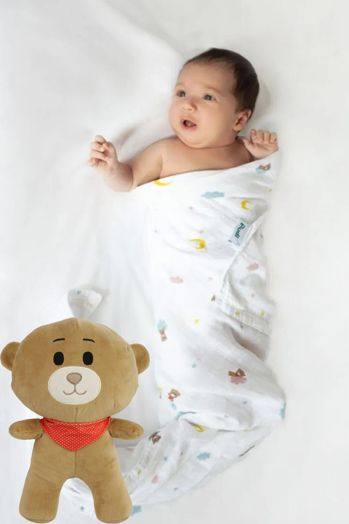 BUDİZZZ Budizzz Bebek Uyku Arkadaşı Ayıcık & Müslin Örtü | Yenidoğan Hediye Seti