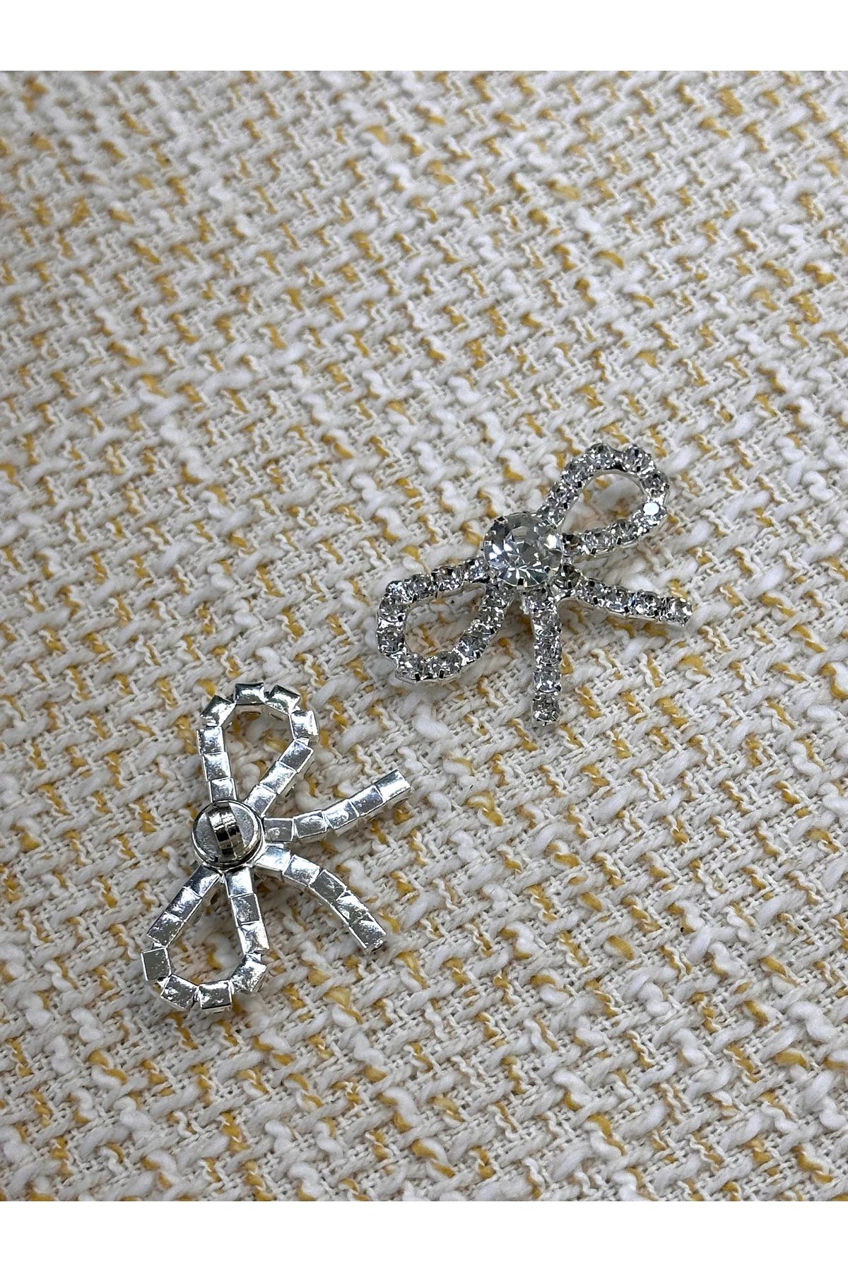 ODDA TASARIM ATÖLYESİ-Crystal Stone Design Bow Model Set of 2 Buttons (3.5cm) 2