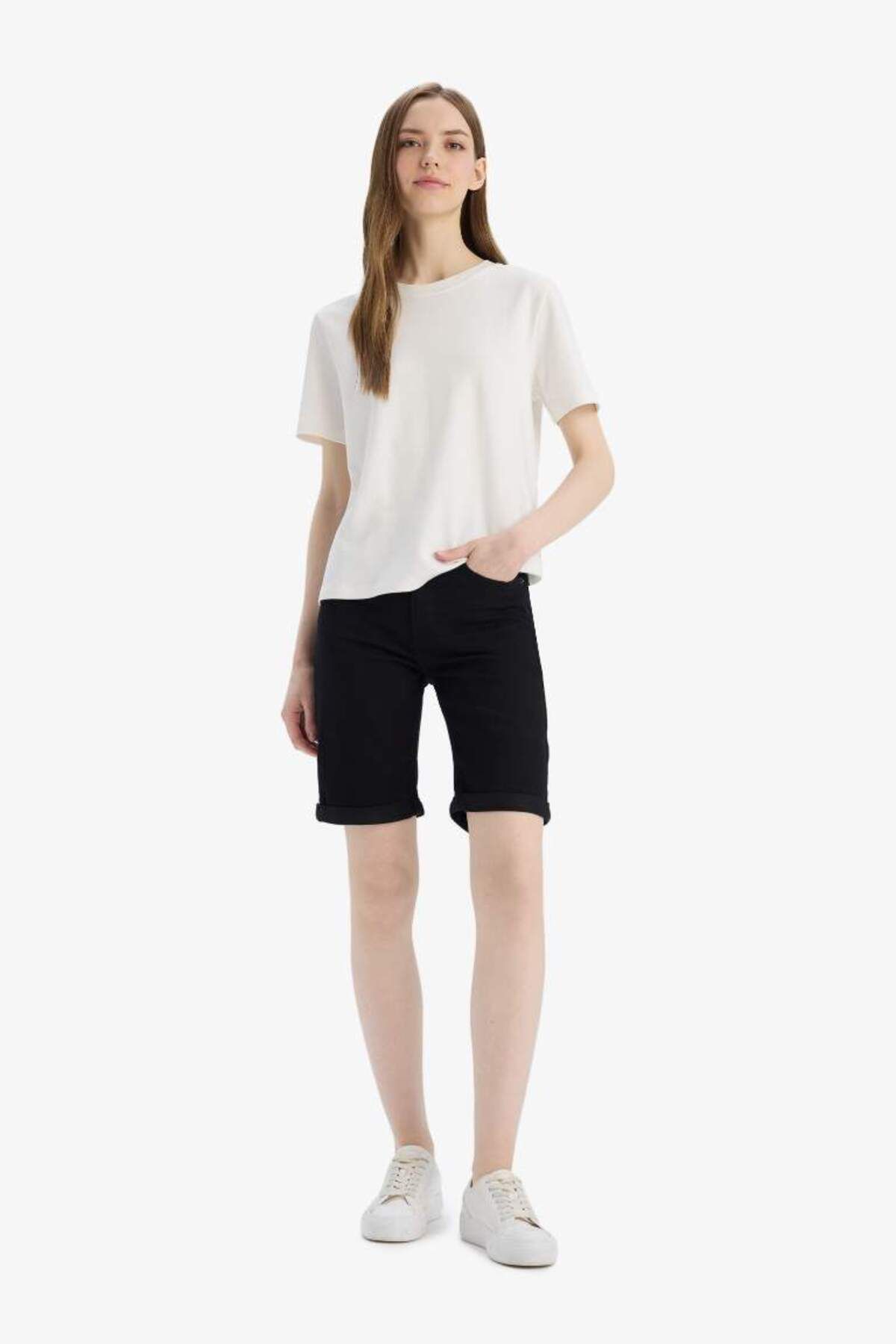 DeFacto-Normal Waist Folded Leg Jean Bermuda Shorts A1958Ax25Sm 2