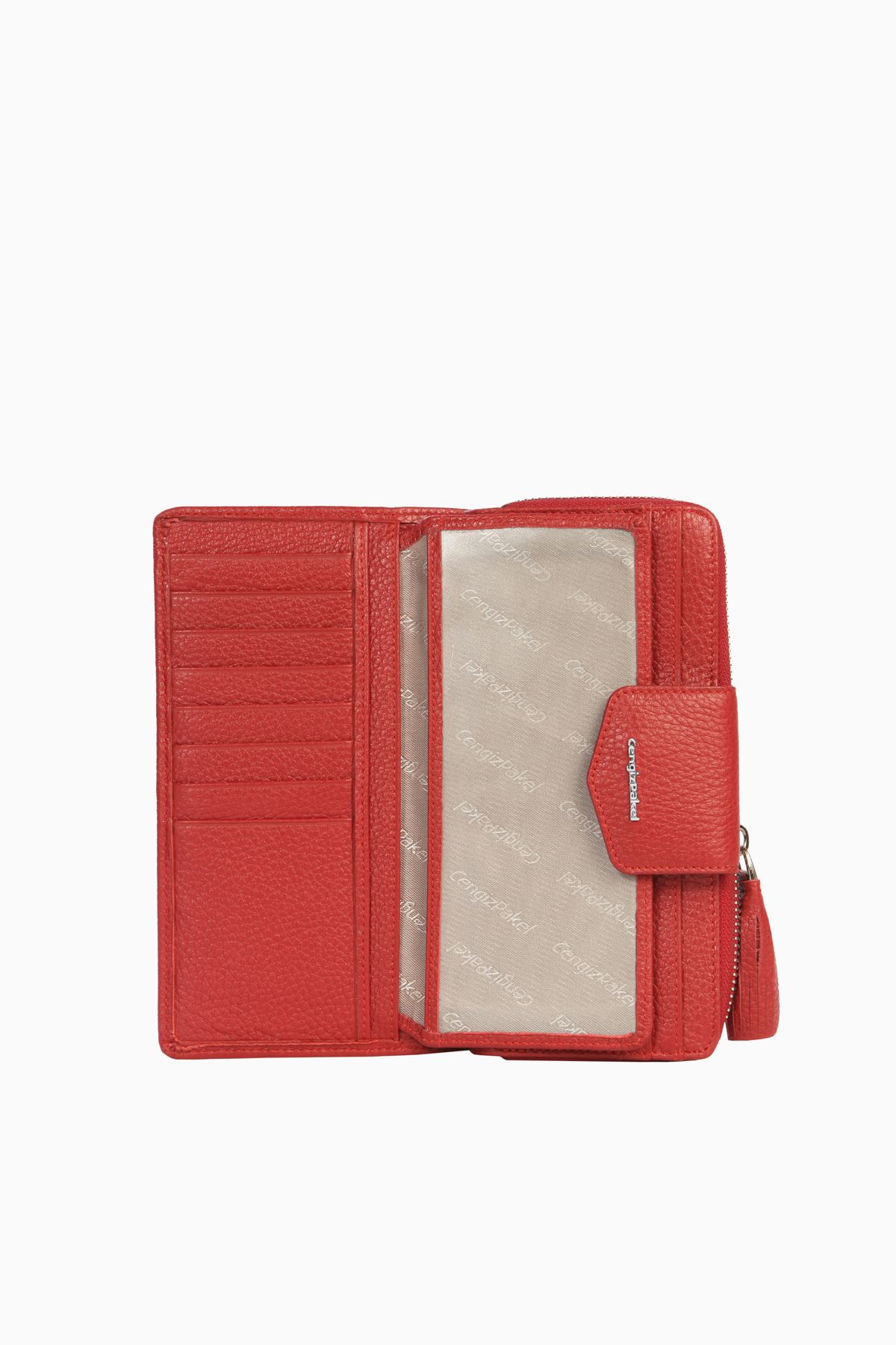 CENGİZ PAKEL-Women's Red Genuine Leather Stylish Sports Wallet 65133 4