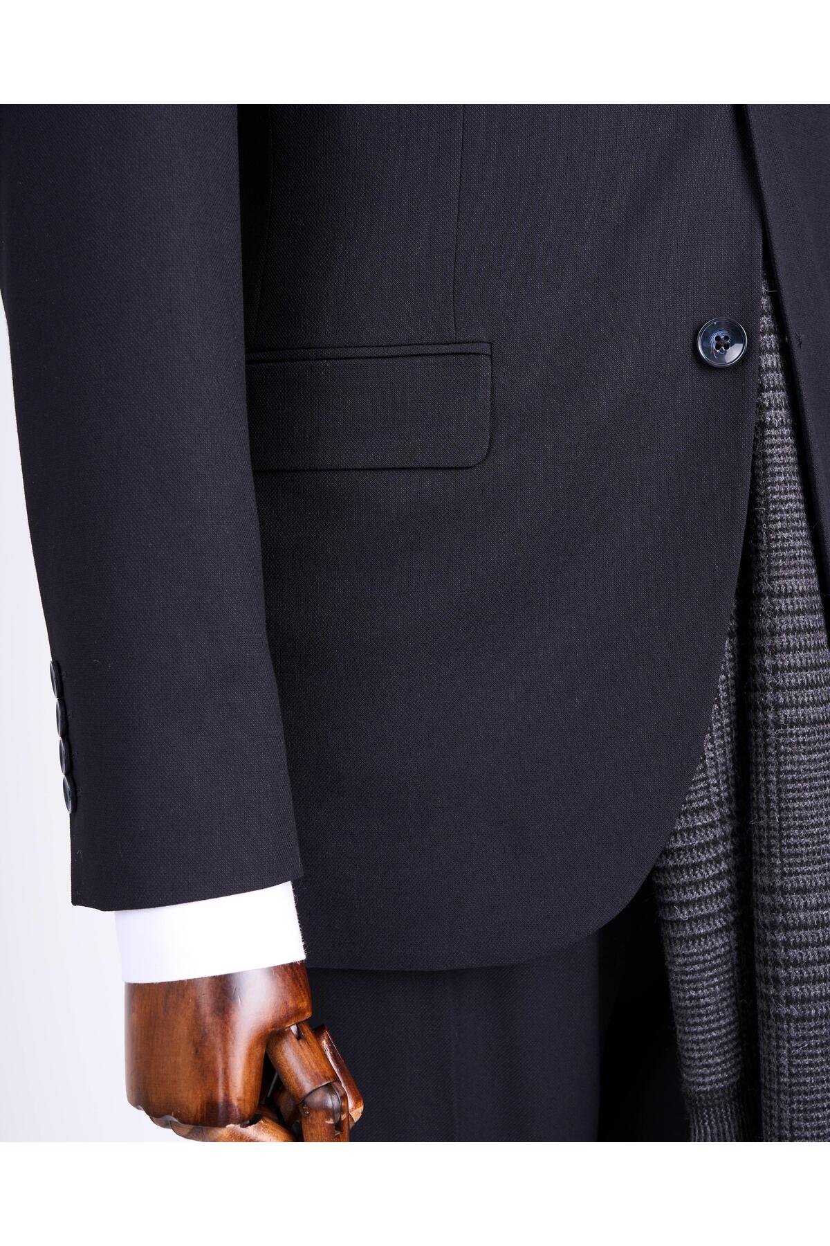 TerziAdemAltun SLİM FİT CEKET PANTALON TAKIM ELBİSE SİYAH T13513 görsel 6