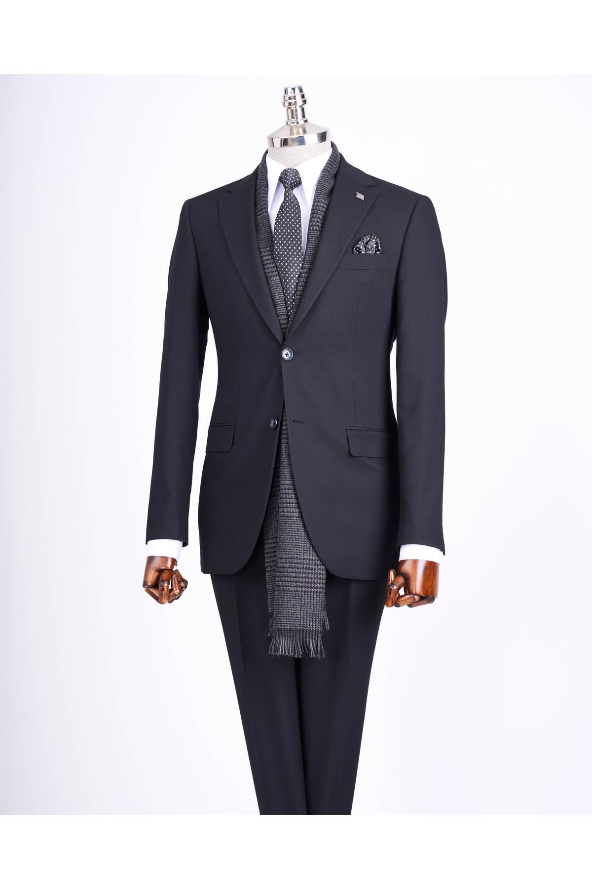 TerziAdemAltun SLİM FİT CEKET PANTALON TAKIM ELBİSE SİYAH T13513