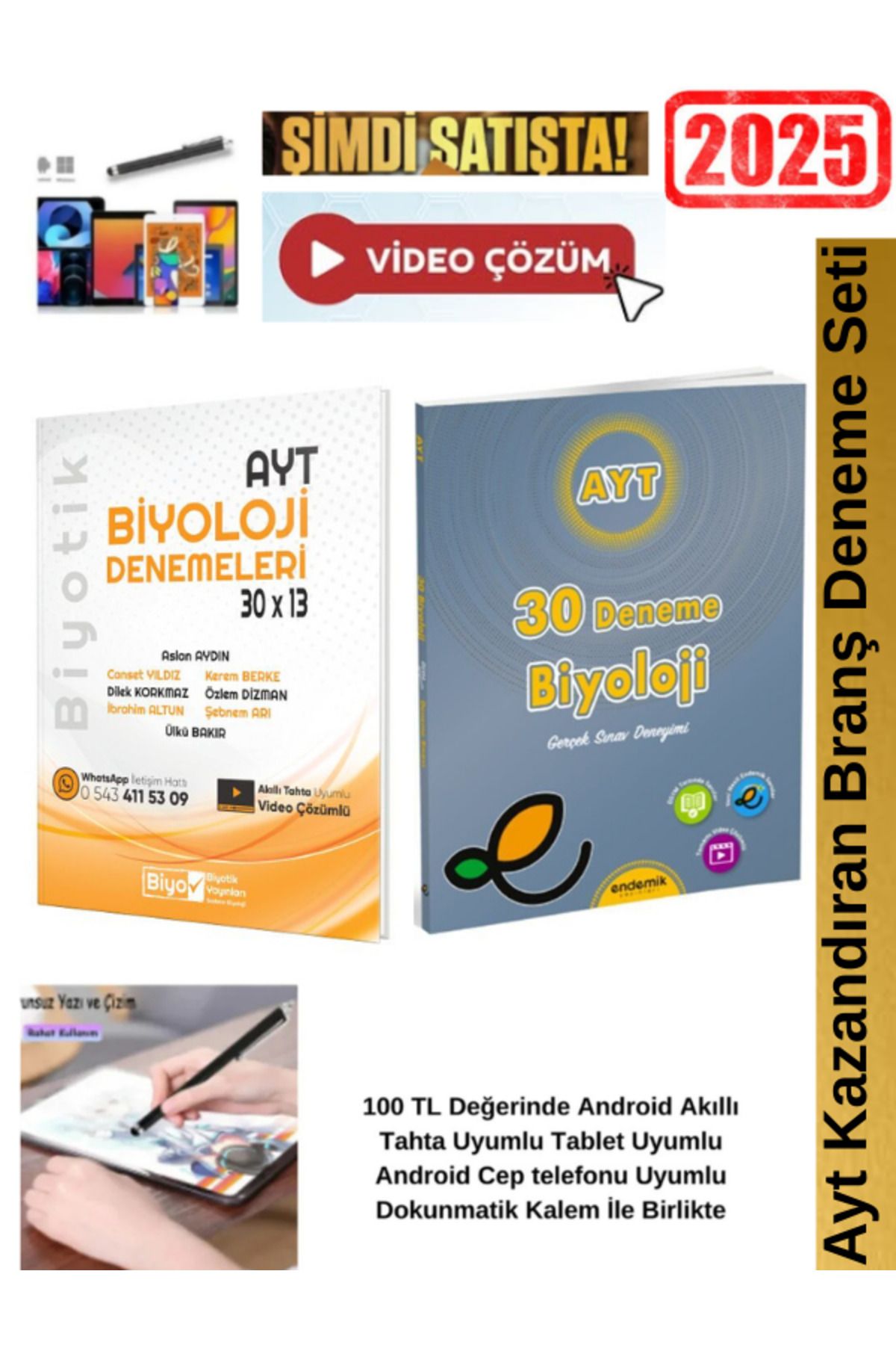 Biyotik Yayınları Ayt Biyoloji 30x13 Branş Deneme+Endemik Ayt Biyoloji 30 lu Deneme Seti+Android Kalem