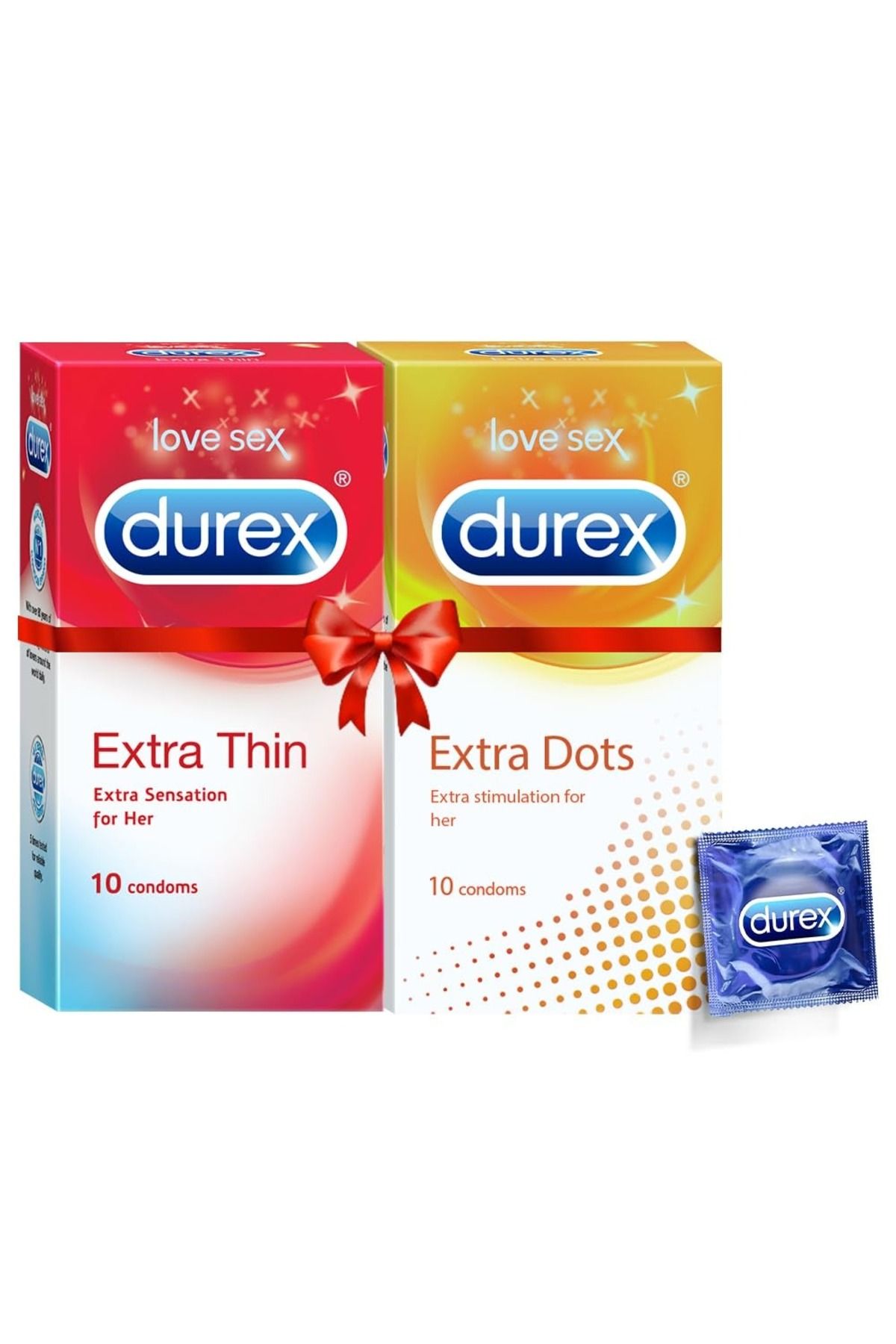 Durex-Pleasure Packs (Condoms - 10 Count ( Extra Thin) & 10 Count (Extra Dots)) 1