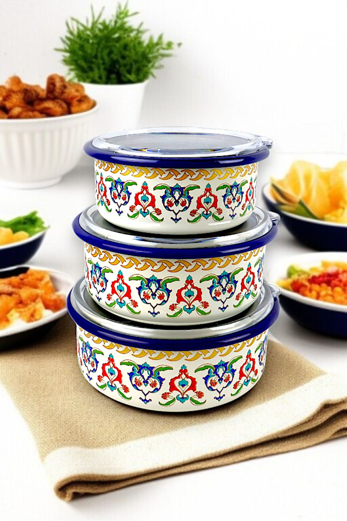 İnci Emaye-No. 14 - 16 - 18 Enameled Storage Container Set of 3 5