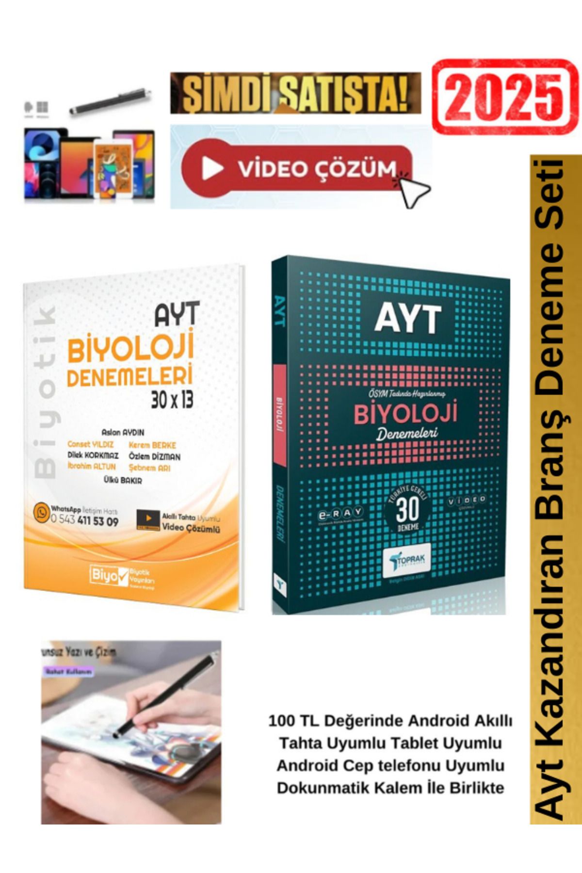 Biyotik Yayınları Ayt Biyoloji 30x13 Branş Deneme+Toprak Ayt Biyoloji 30 lu Deneme Seti+Android Kalem