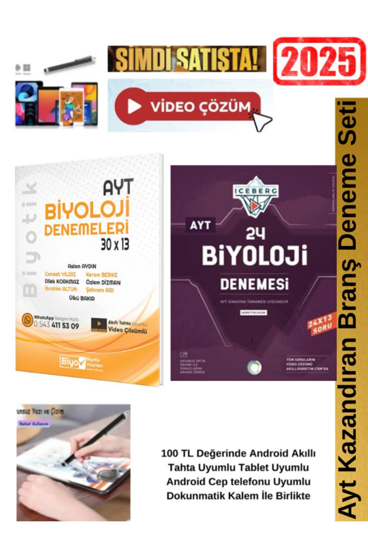 Biyotik Yayınları Ayt Biyoloji 30x13 Branş Deneme+Okyanus Ayt Biyoloji 24 Lü Deneme Seti+Android Kalem