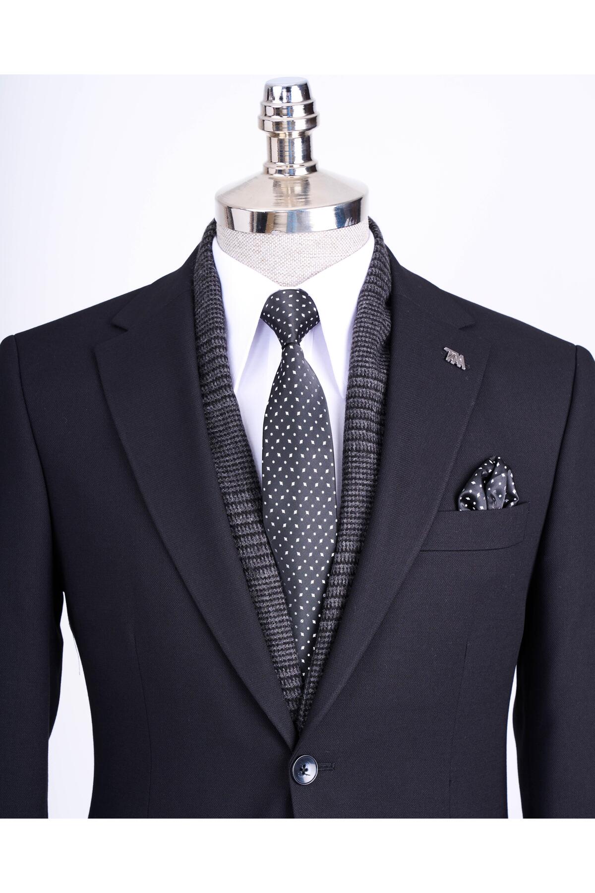 TerziAdemAltun SLİM FİT CEKET PANTALON TAKIM ELBİSE SİYAH T13513 görsel 2