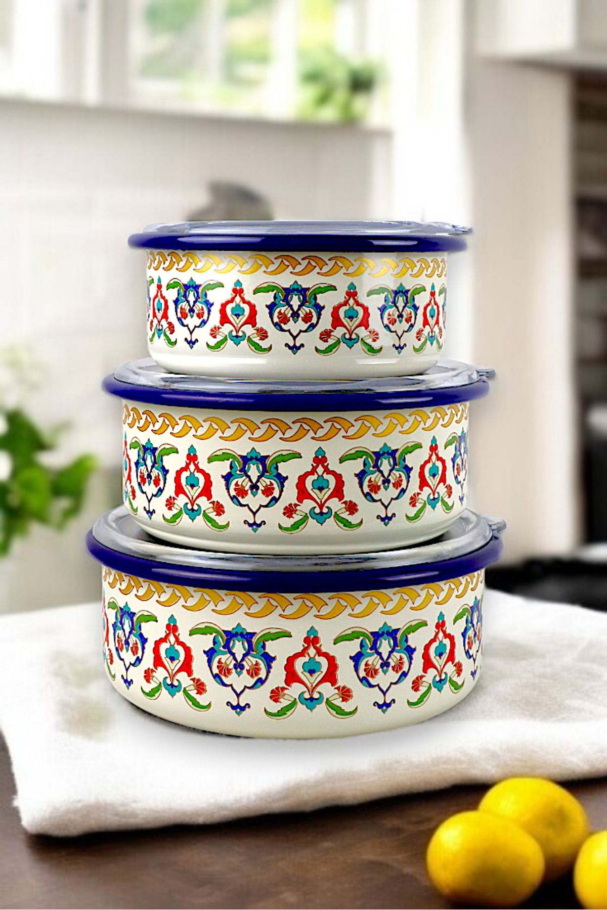 İnci Emaye-No. 14 - 16 - 18 Enameled Storage Container Set of 3 7