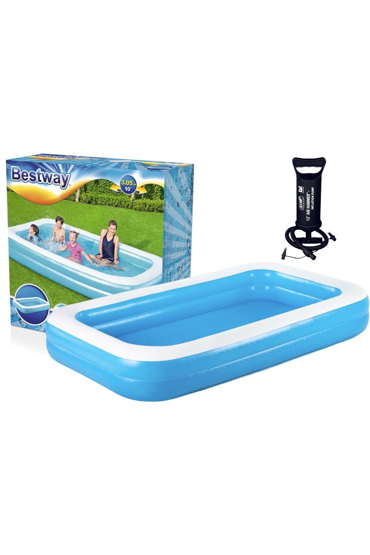 Begin Power Bestway 54150 Şişme Aile Havuzu Pompa Hediyeli 305 cm x 183 cm x 46 cm