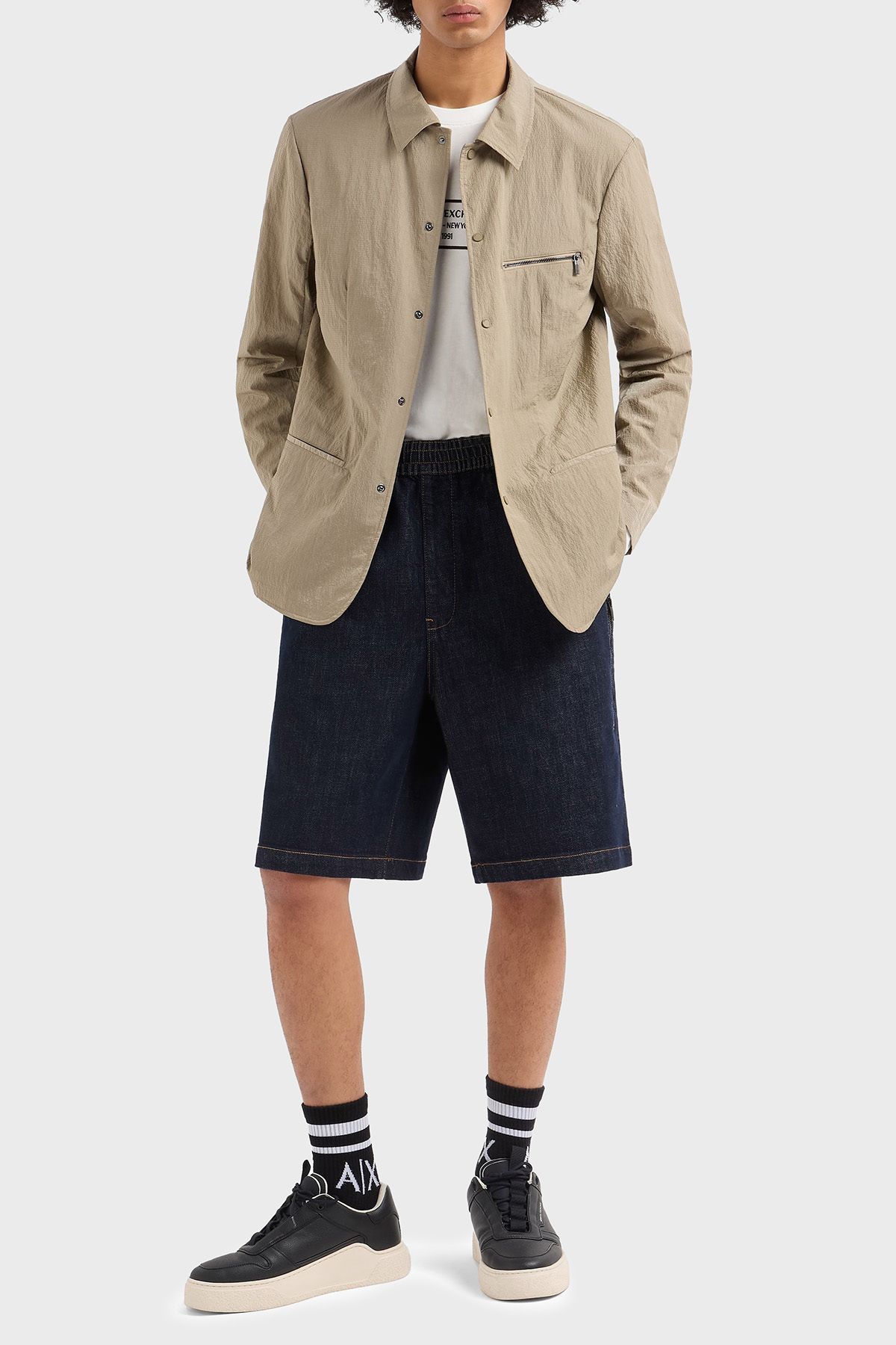 ژاکت یقه تخت با آستر منظم با دکمه یقه تخت، ژاکت مردانه XM000435 AF13138 U6167 Armani Exchange