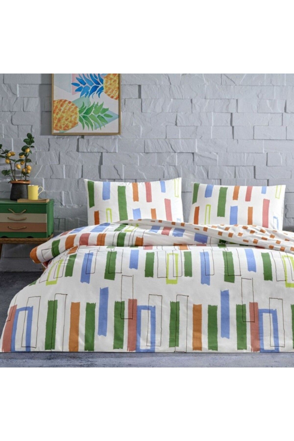Taç Lenjerie De Pat Cu Elastic Design Geometric, Taçranforce, Legrand Verde - 200 x 220