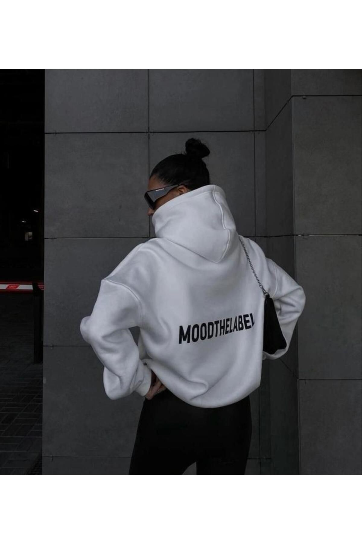 Mood The Label Sweatshirt - White Printed Oversize Thick Winter Hooded