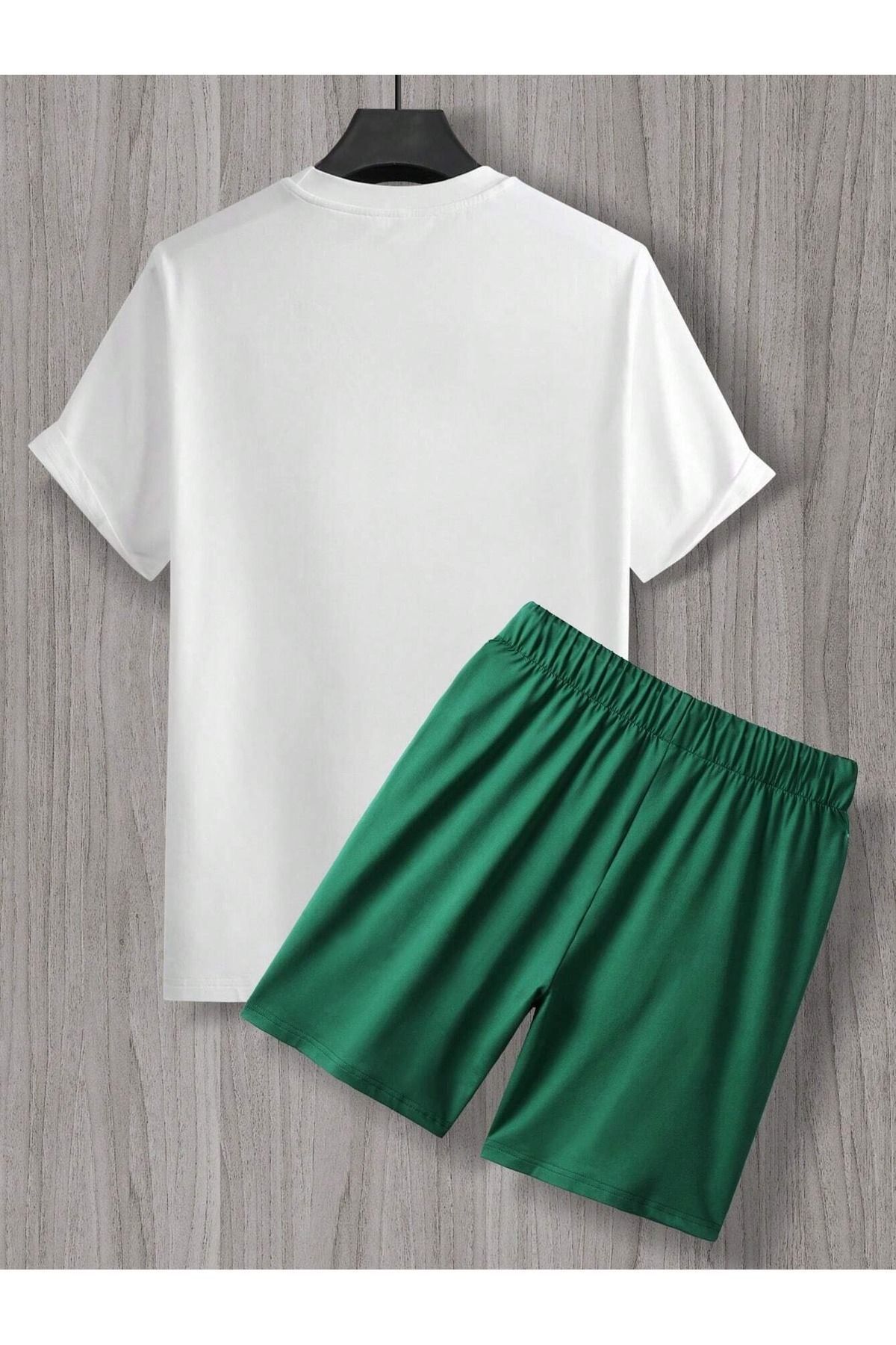DUBU BUTİK-Pantaloni scurți tricou Sculpture Art - Set de tricou cu pantaloni scurți verde Nefti alb cu imprimeu oversize cu decolteu turn 3
