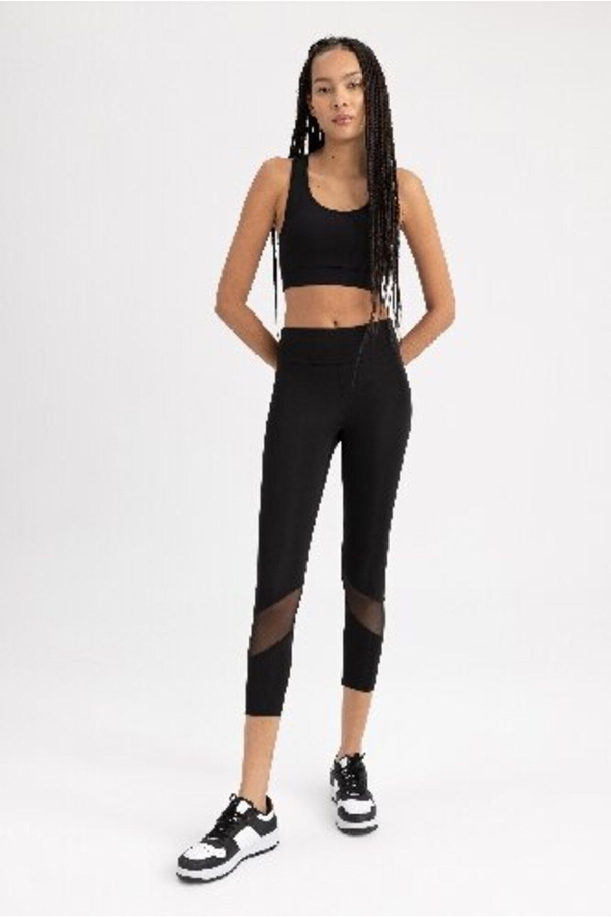 DeFacto-Schwarze Sport-Leggings mit hoher Taille und Tülldetails – Z9848az23sp 4